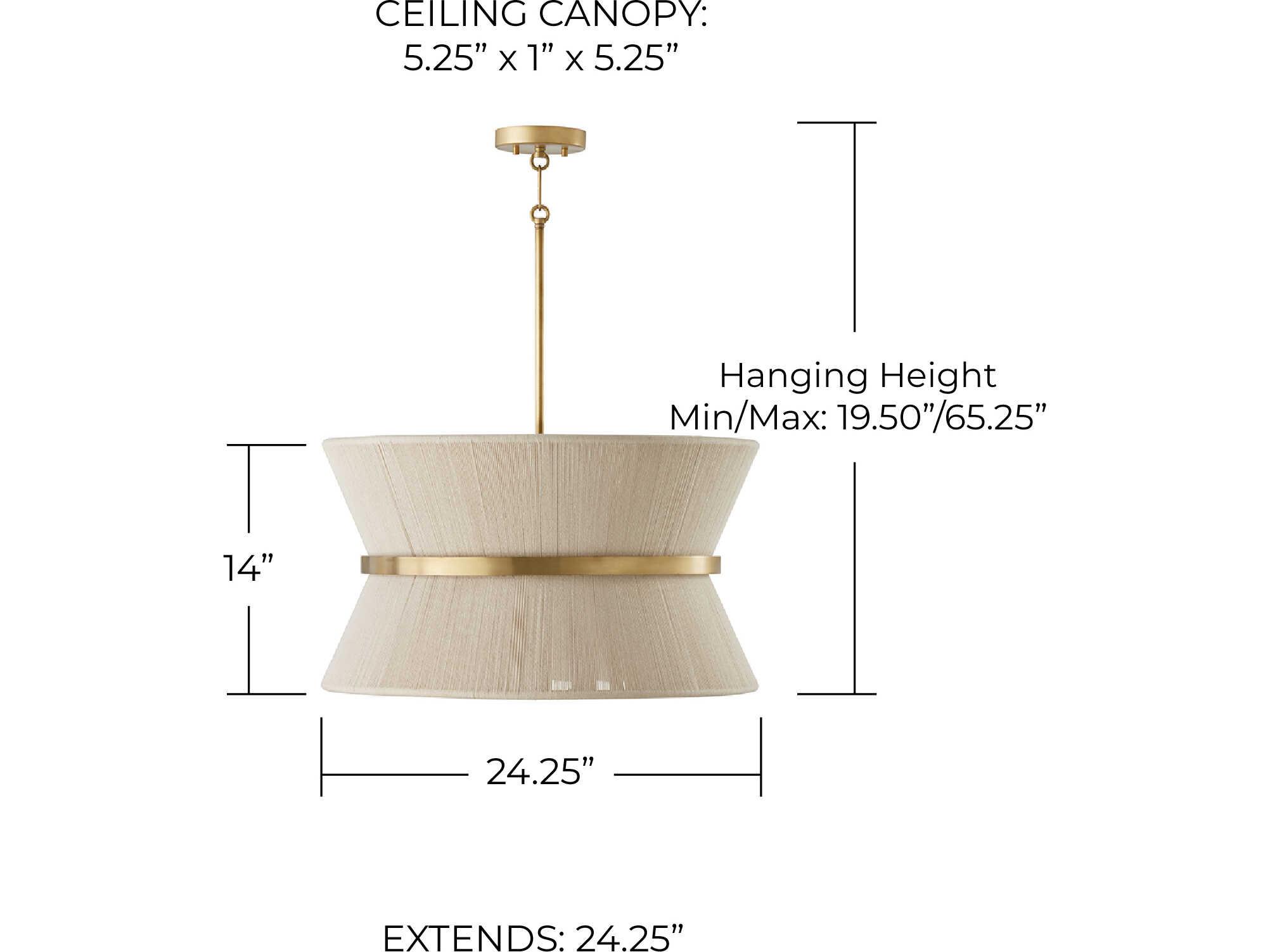 Capital Lighting Cecilia 8-Light Bleached Natural Rope Patinaed Brass White Drum Pendant