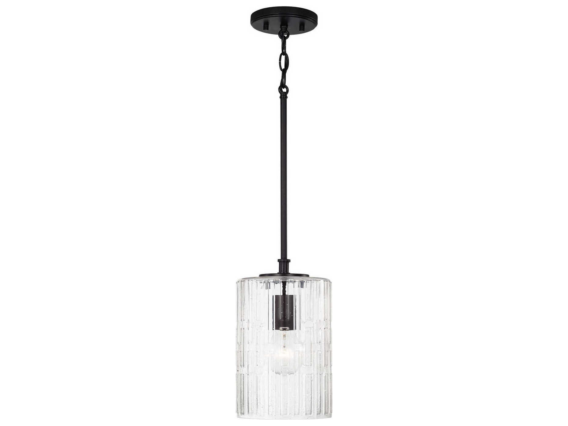 Capital Lighting Emerson 1-Light Matte Black Glass Cylinder Mini Pendant
