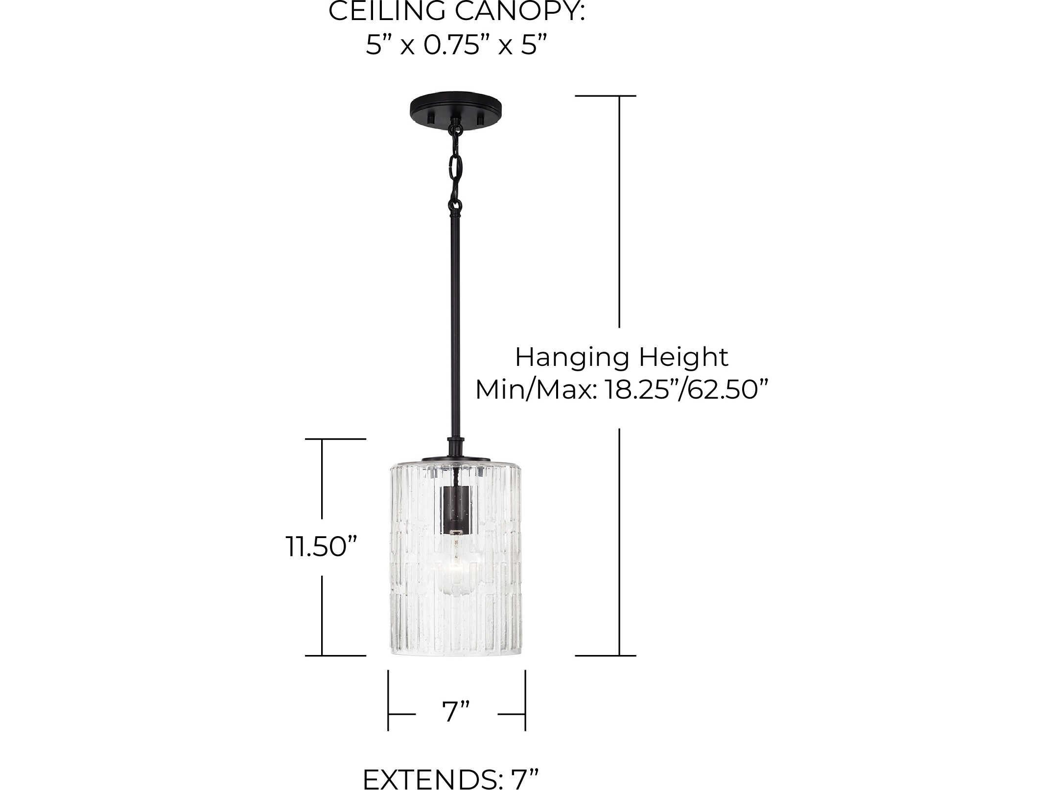 Capital Lighting Emerson 1-Light Matte Black Glass Cylinder Mini Pendant