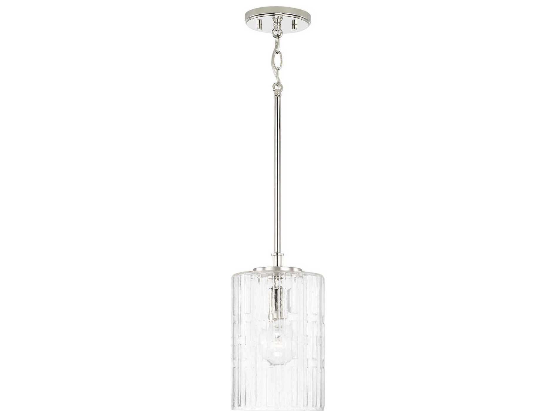Capital Lighting Emerson 1-Light Polished Nickel Glass Cylinder Mini Pendant