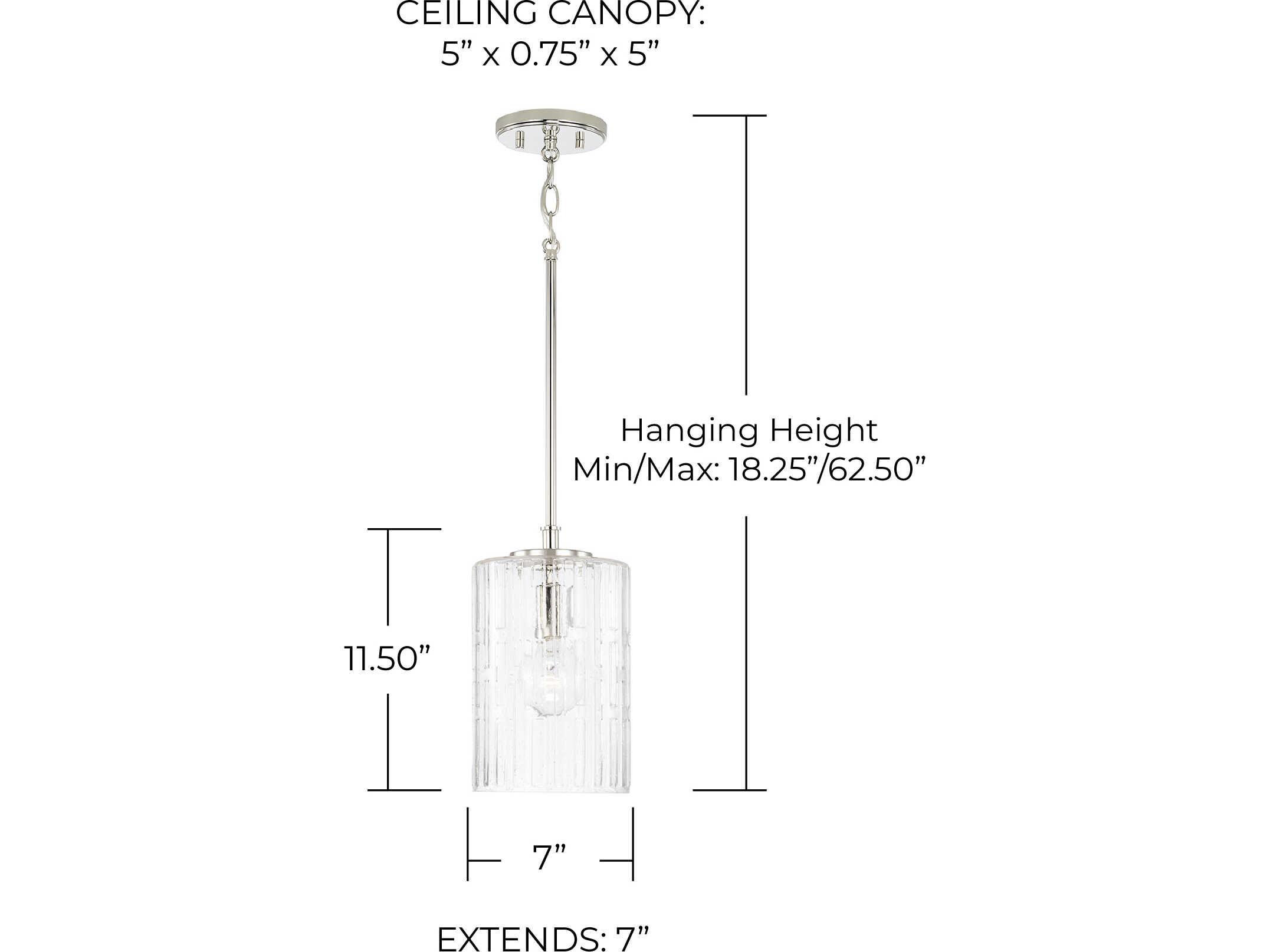 Capital Lighting Emerson 1-Light Polished Nickel Glass Cylinder Mini Pendant