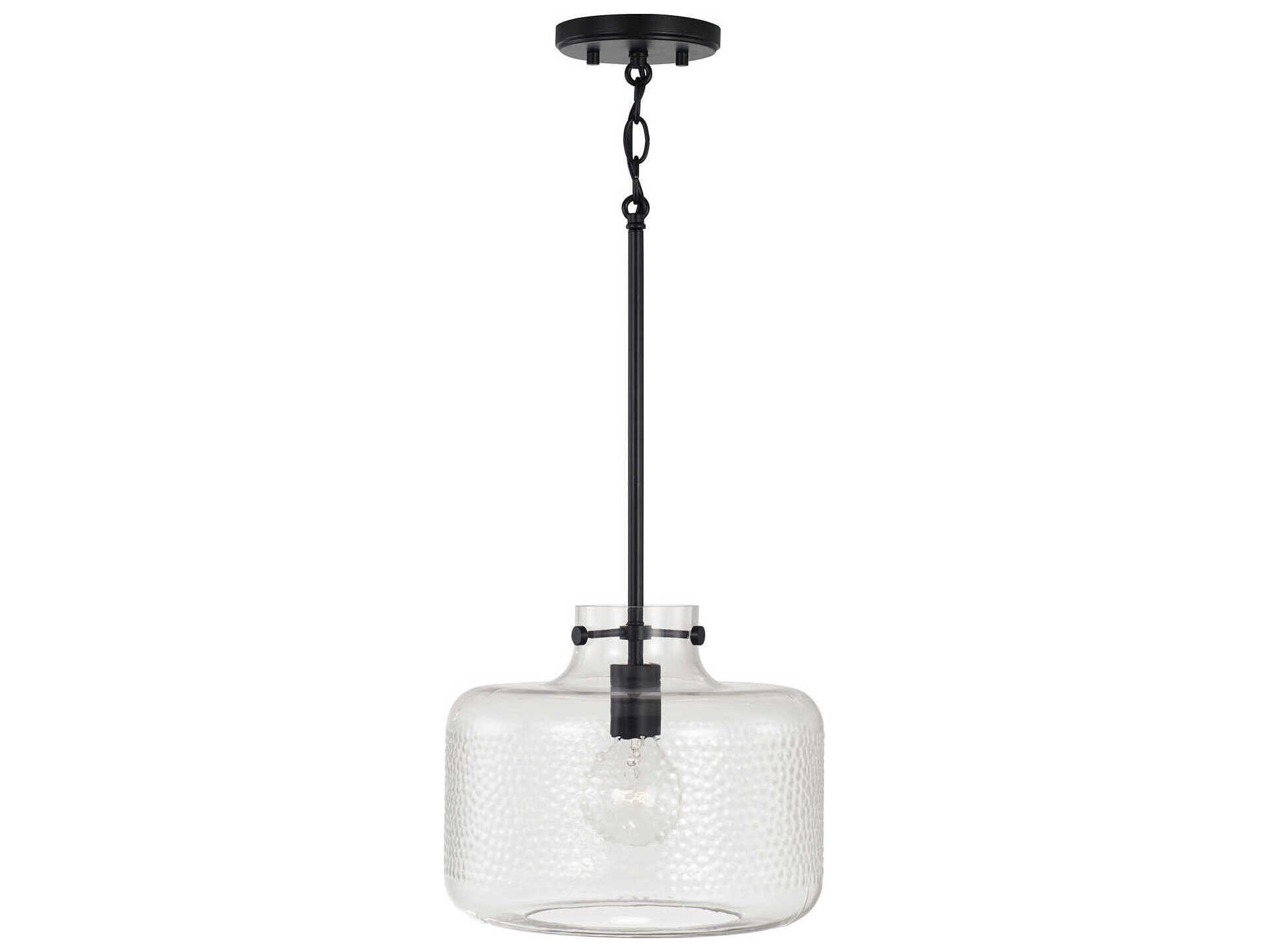 Capital Lighting Brighton 1-Light Matte Black Glass Drum Mini Pendant