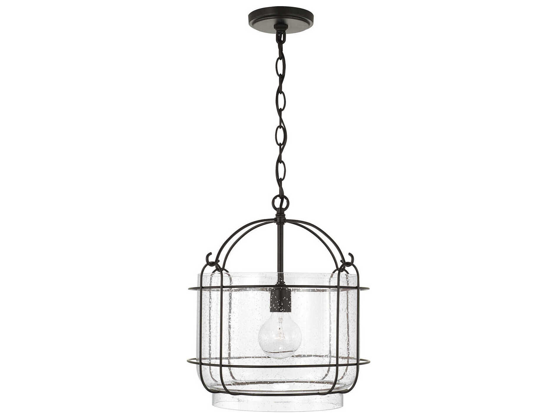 Capital Lighting Harmon 1-Light Matte Black Glass Drum Pendant