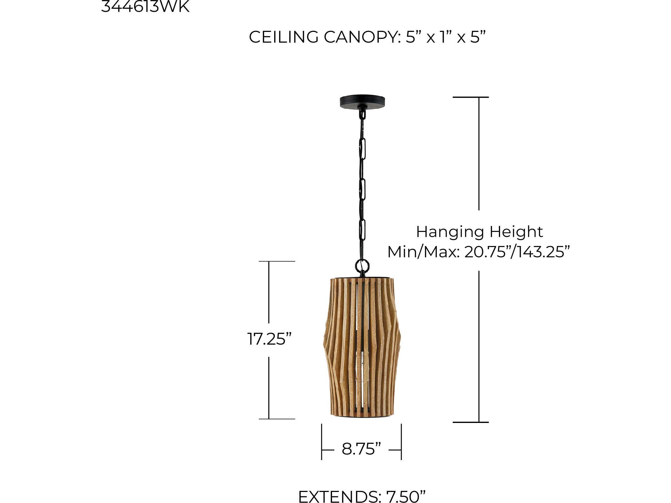 Capital Lighting Archer 1-Light Light Wood Matte Black Brown Cylinder Mini Pendant