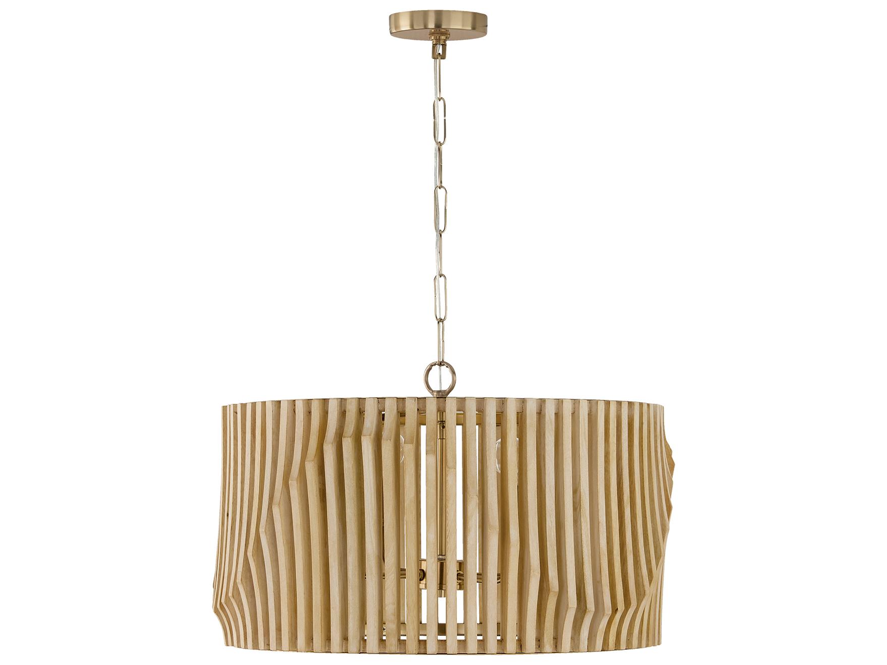 Capital Lighting Archer 4-light Blonde Wood And Matte Brass Geometric Pendant