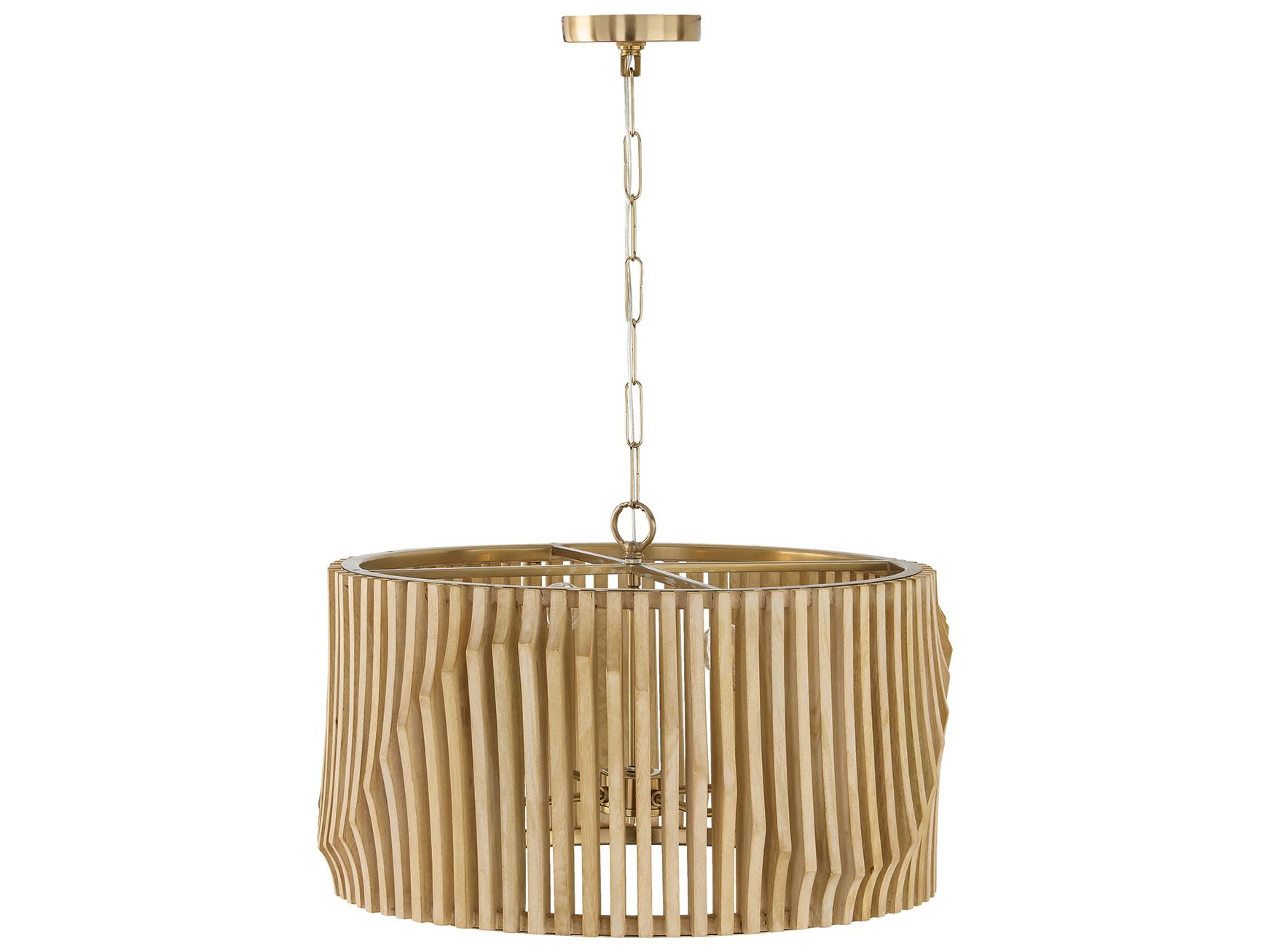 Capital Lighting Archer 4-light Blonde Wood And Matte Brass Geometric Pendant