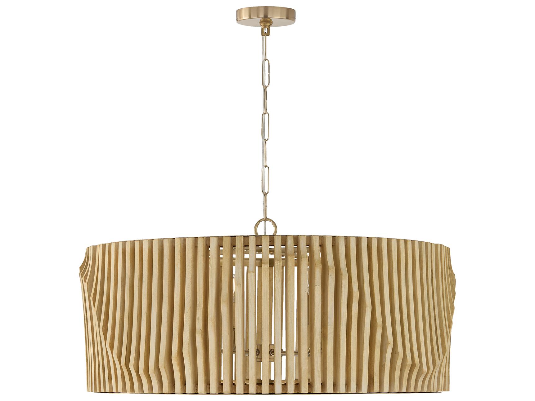 Capital Lighting Archer 6-light Blonde Wood And Matte Brass Geometric Round Pendant