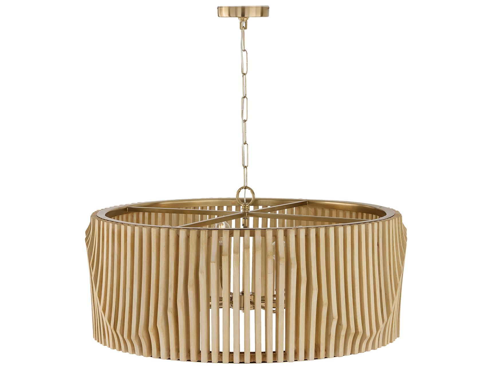 Capital Lighting Archer 6-light Blonde Wood And Matte Brass Geometric Round Pendant