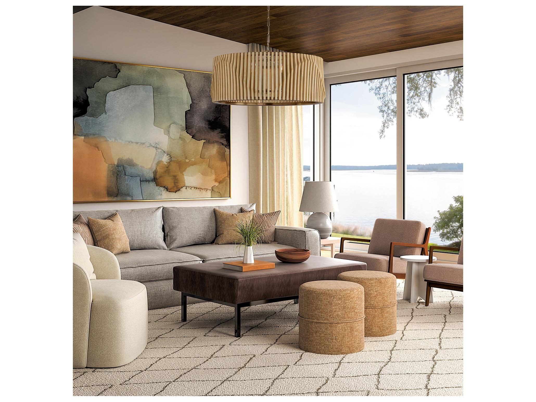 Capital Lighting Archer 6-light Blonde Wood And Matte Brass Geometric Round Pendant