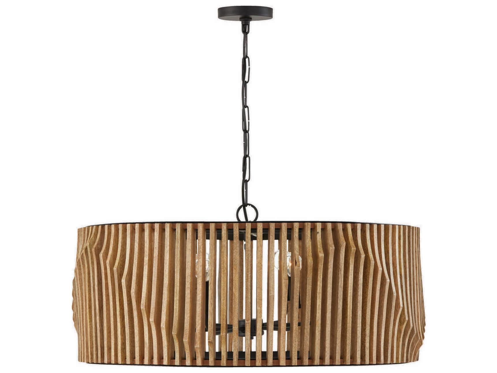 Capital Lighting Archer 6-Light Light Wood Matte Black Brown Drum Pendant
