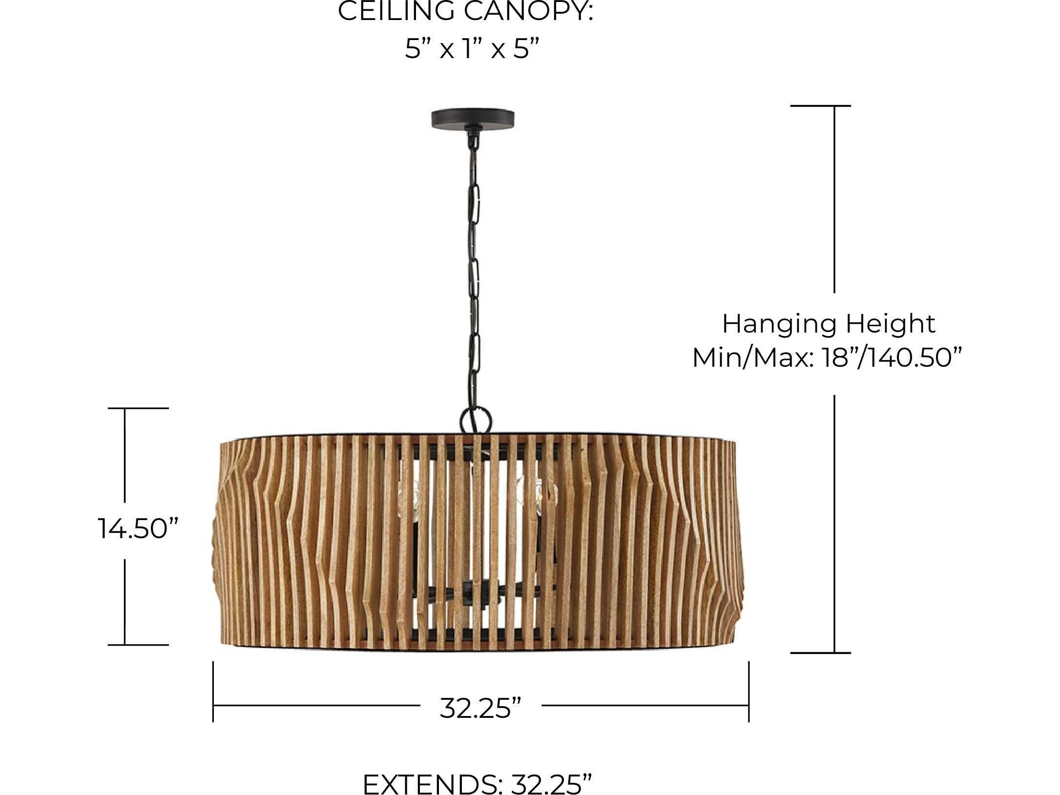 Capital Lighting Archer 6-Light Light Wood Matte Black Brown Drum Pendant