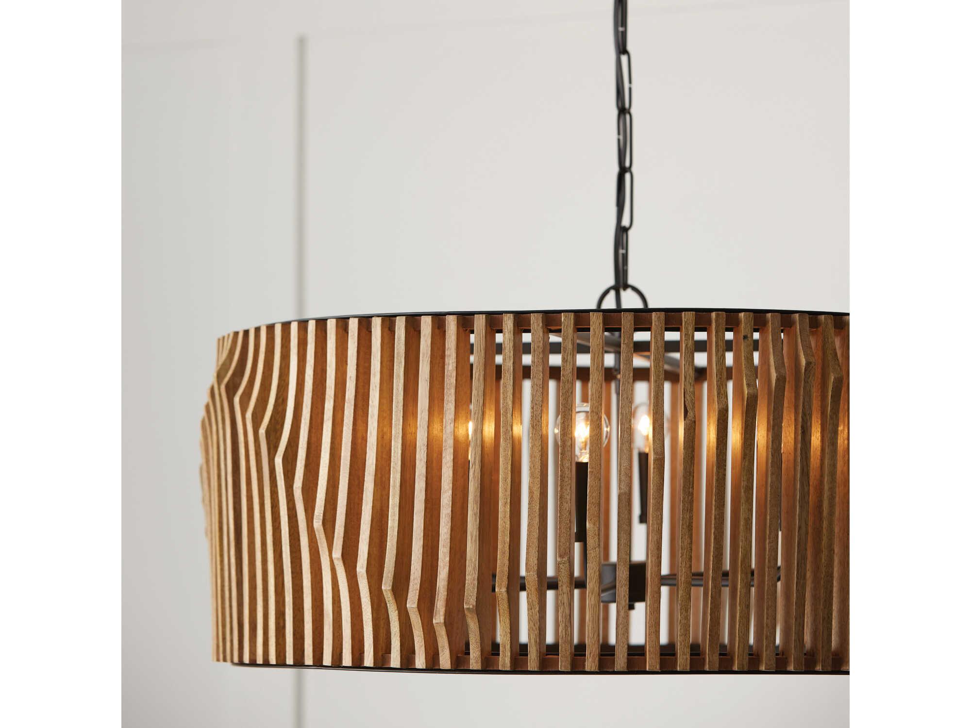 Capital Lighting Archer 6-Light Light Wood Matte Black Brown Drum Pendant