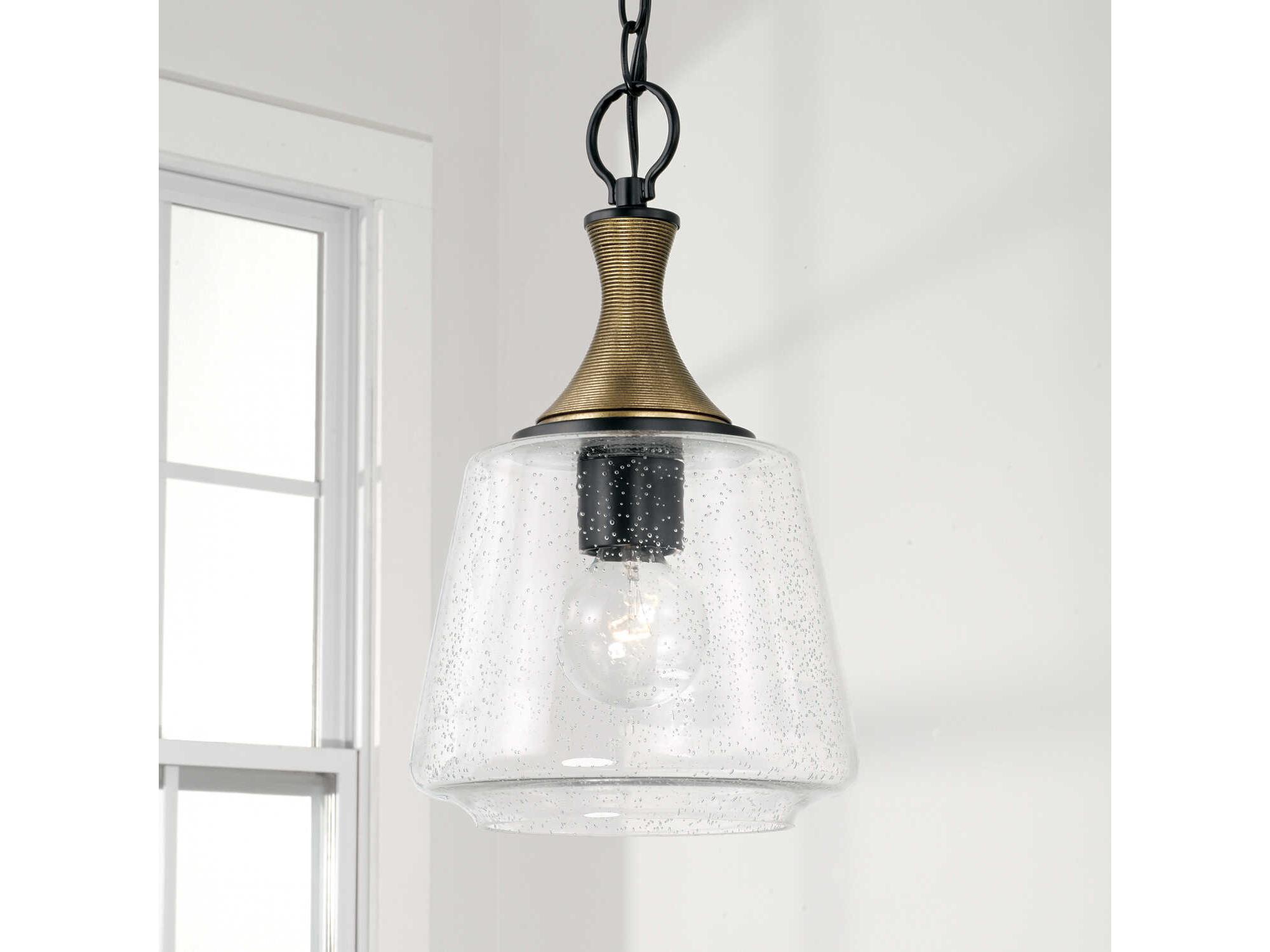Capital Lighting Amara 1-Light Matte Black With Brass Glass Empire Mini Pendant