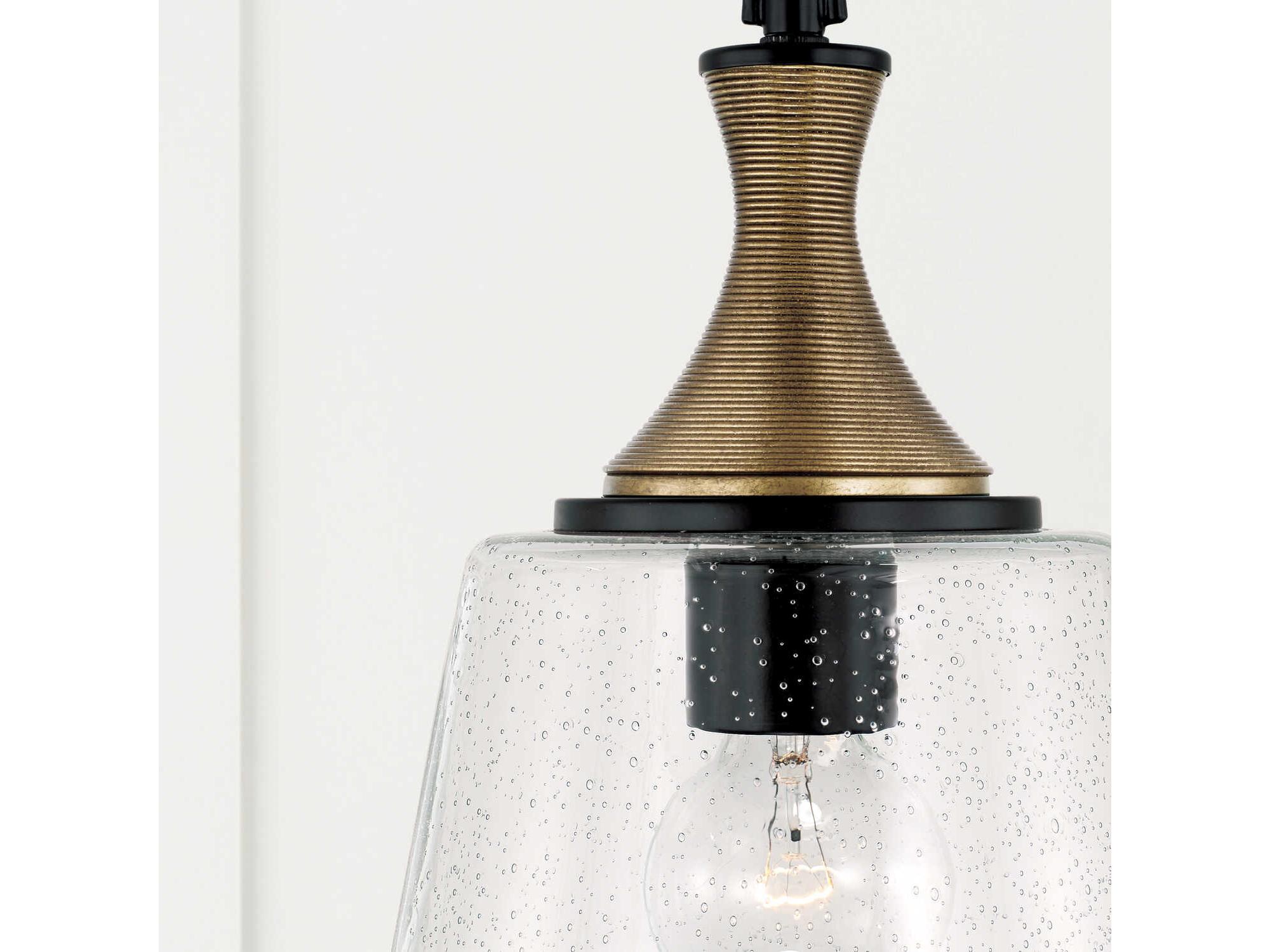 Capital Lighting Amara 1-Light Matte Black With Brass Glass Empire Mini Pendant