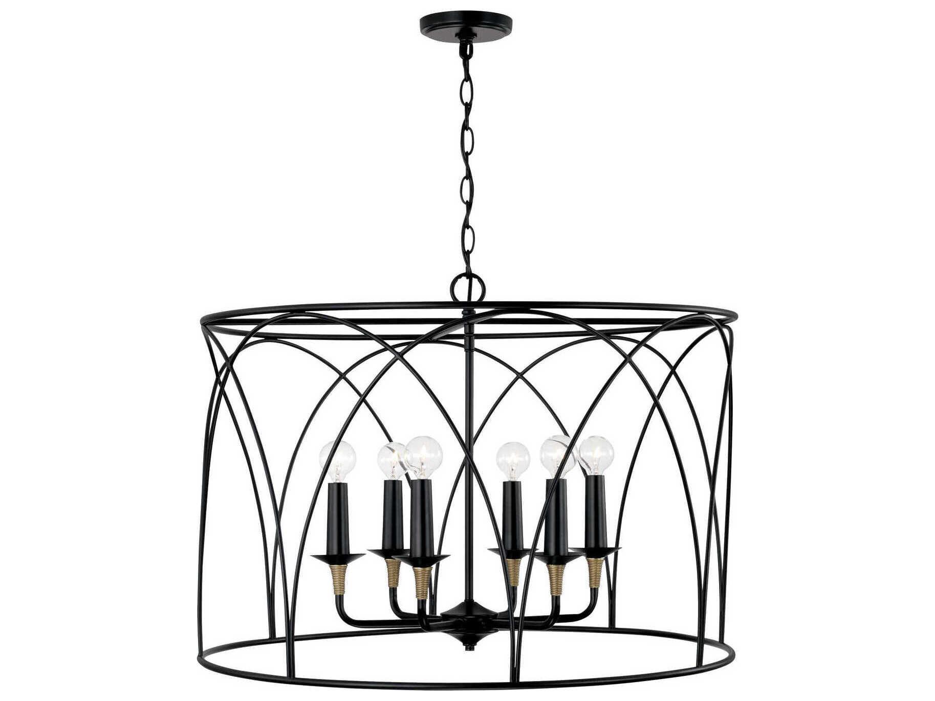 Capital Lighting Amara 6-Light Matte Black With Brass Candelabra Round Chandelier