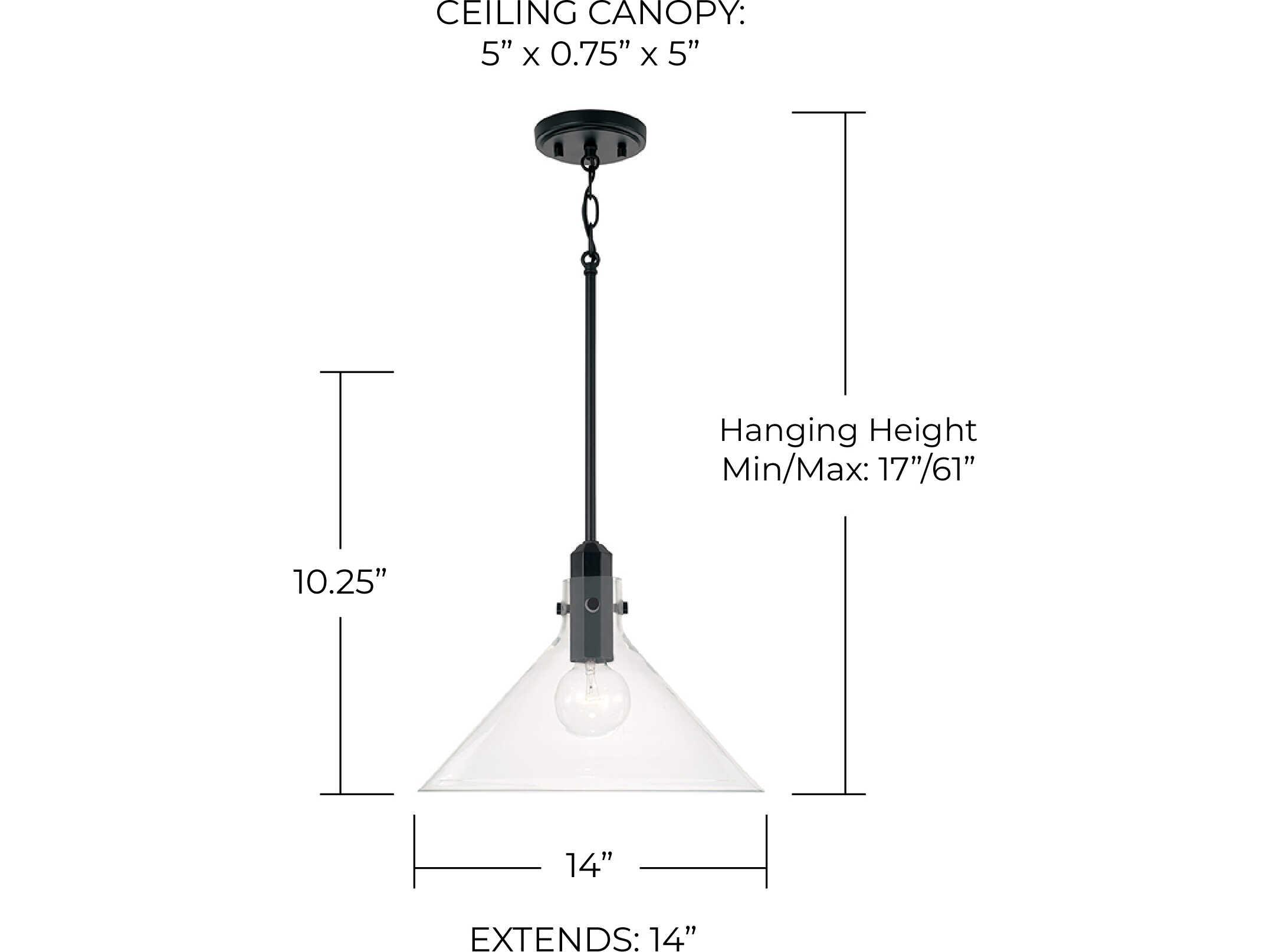 Capital Lighting Greer 1-Light Matte Black Glass Pendant