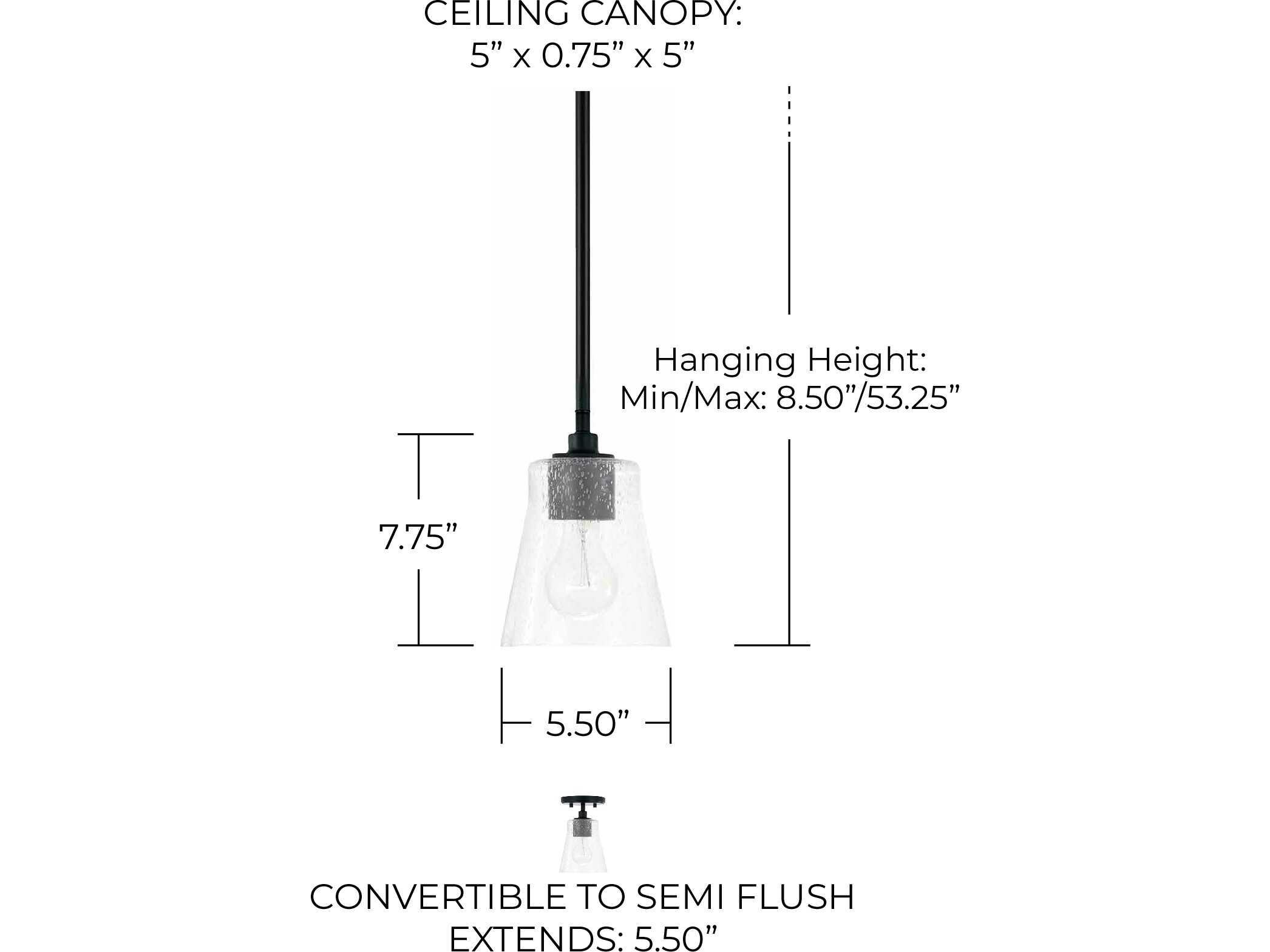 Capital Lighting Baker 1-Light Matte Black Glass Mini Pendant