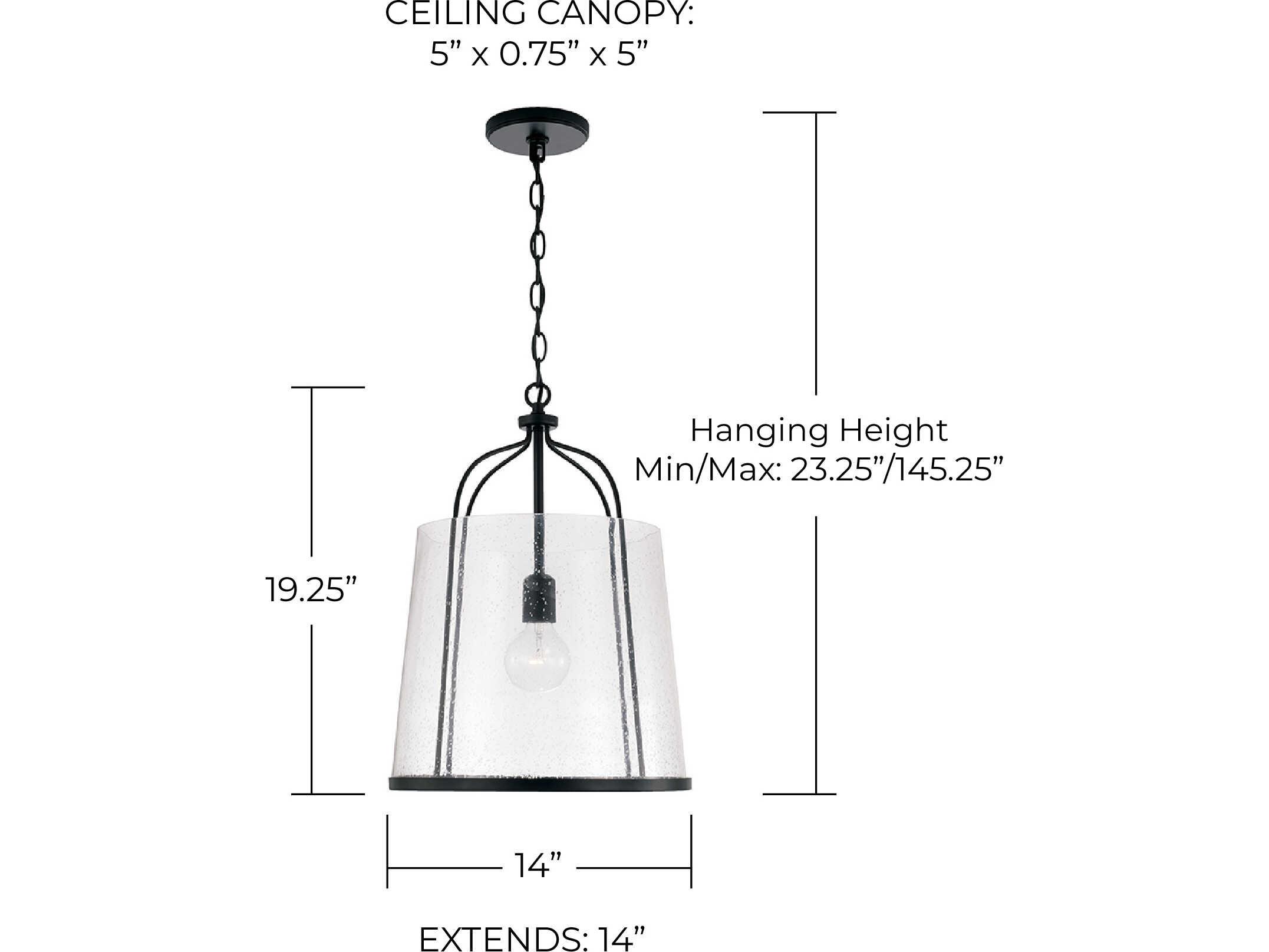 Capital Lighting Madison 1-Light Matte Black Glass Empire Pendant