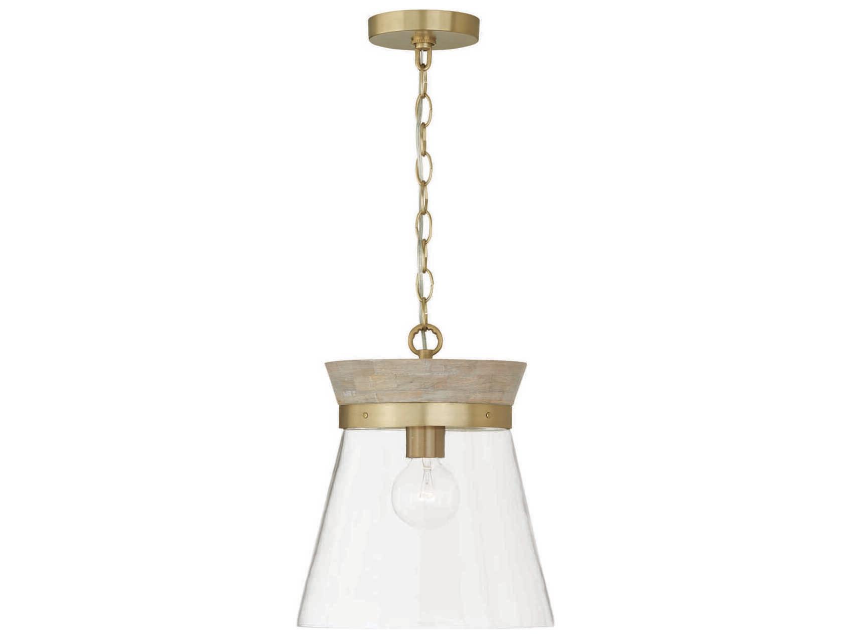 Capital Lighting Finn 1-Light White Wash Matte Brass Wood Glass Empire Mini Pendant