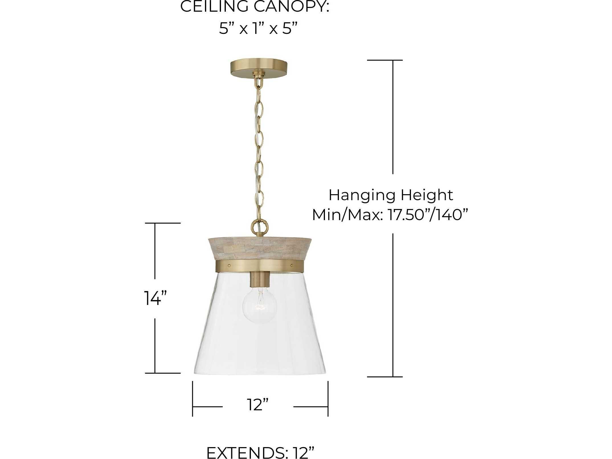 Capital Lighting Finn 1-Light White Wash Matte Brass Wood Glass Empire Mini Pendant