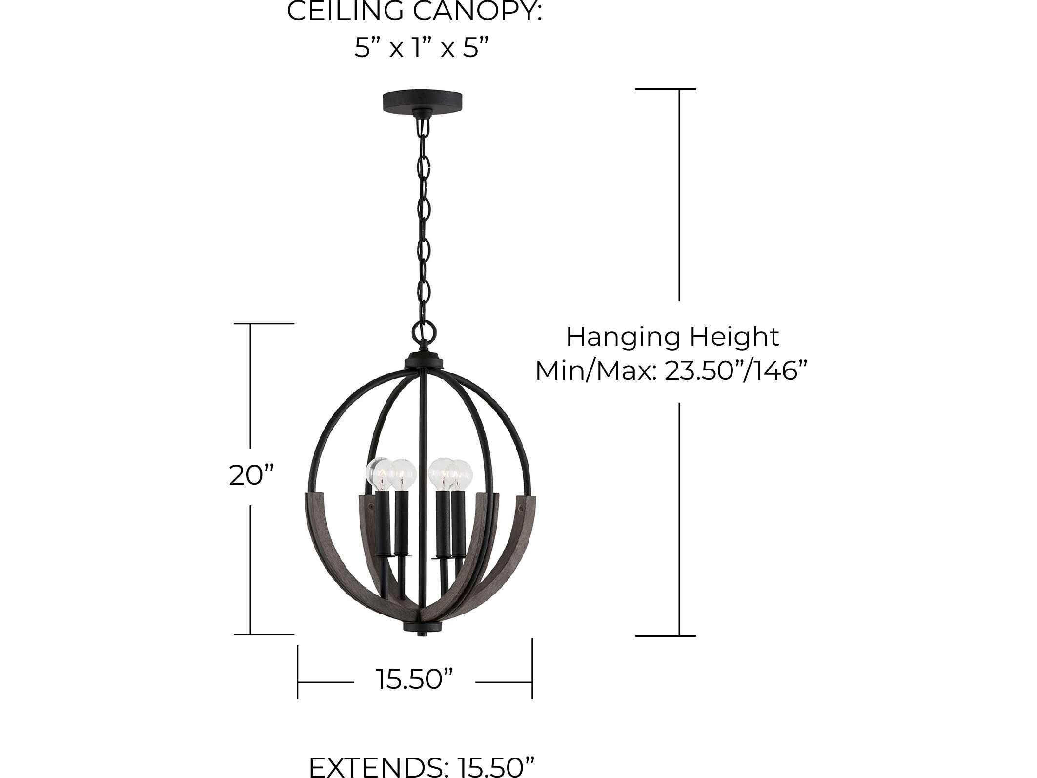 Capital Lighting Clive 4-Light Carbon Grey Black Iron Round Pendant