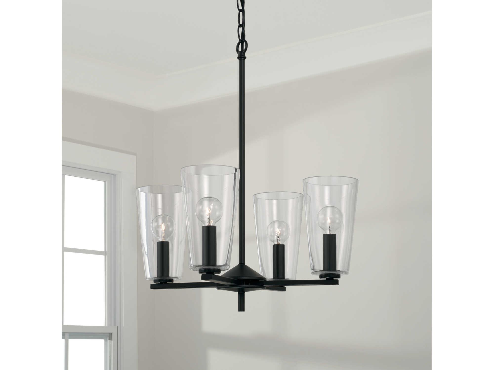 Capital Lighting Portman 4-Light Matte Black Glass Bell Pendant