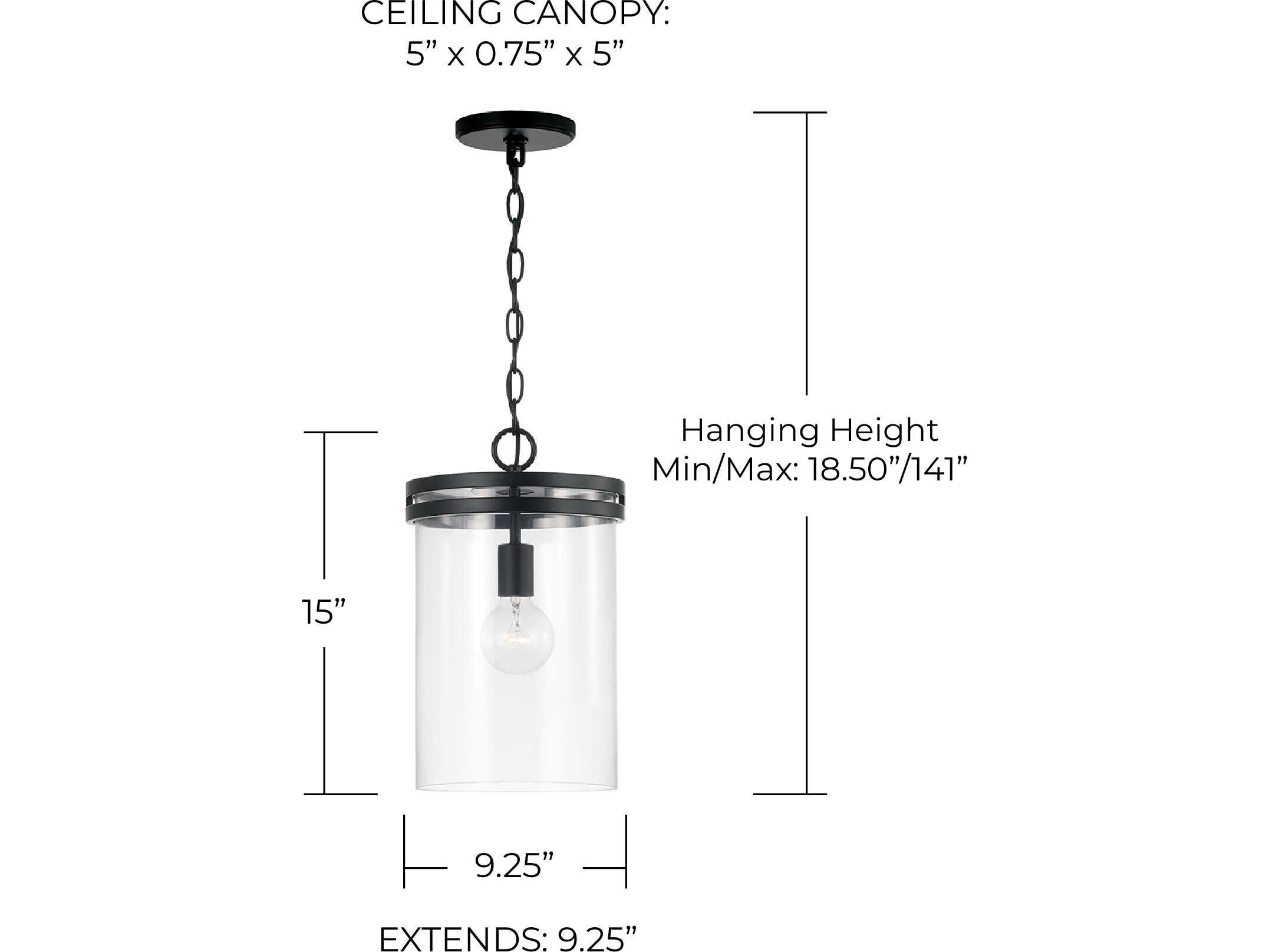 Capital Lighting Fuller 1-Light Matte Black Glass Cylinder Mini Pendant
