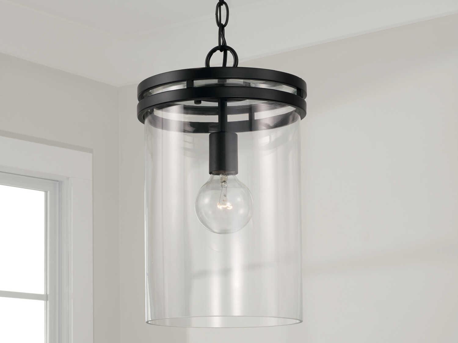 Capital Lighting Fuller 1-Light Matte Black Glass Cylinder Mini Pendant