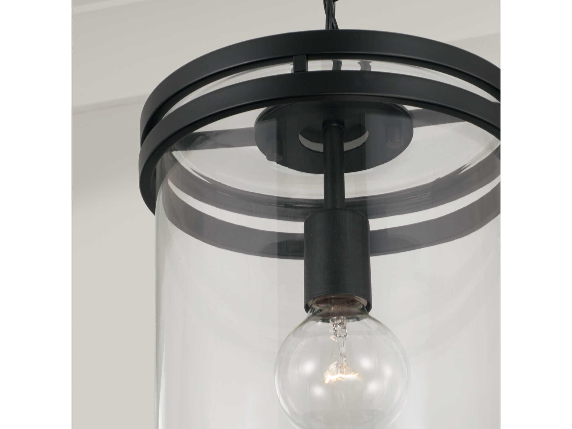 Capital Lighting Fuller 1-Light Matte Black Glass Cylinder Mini Pendant