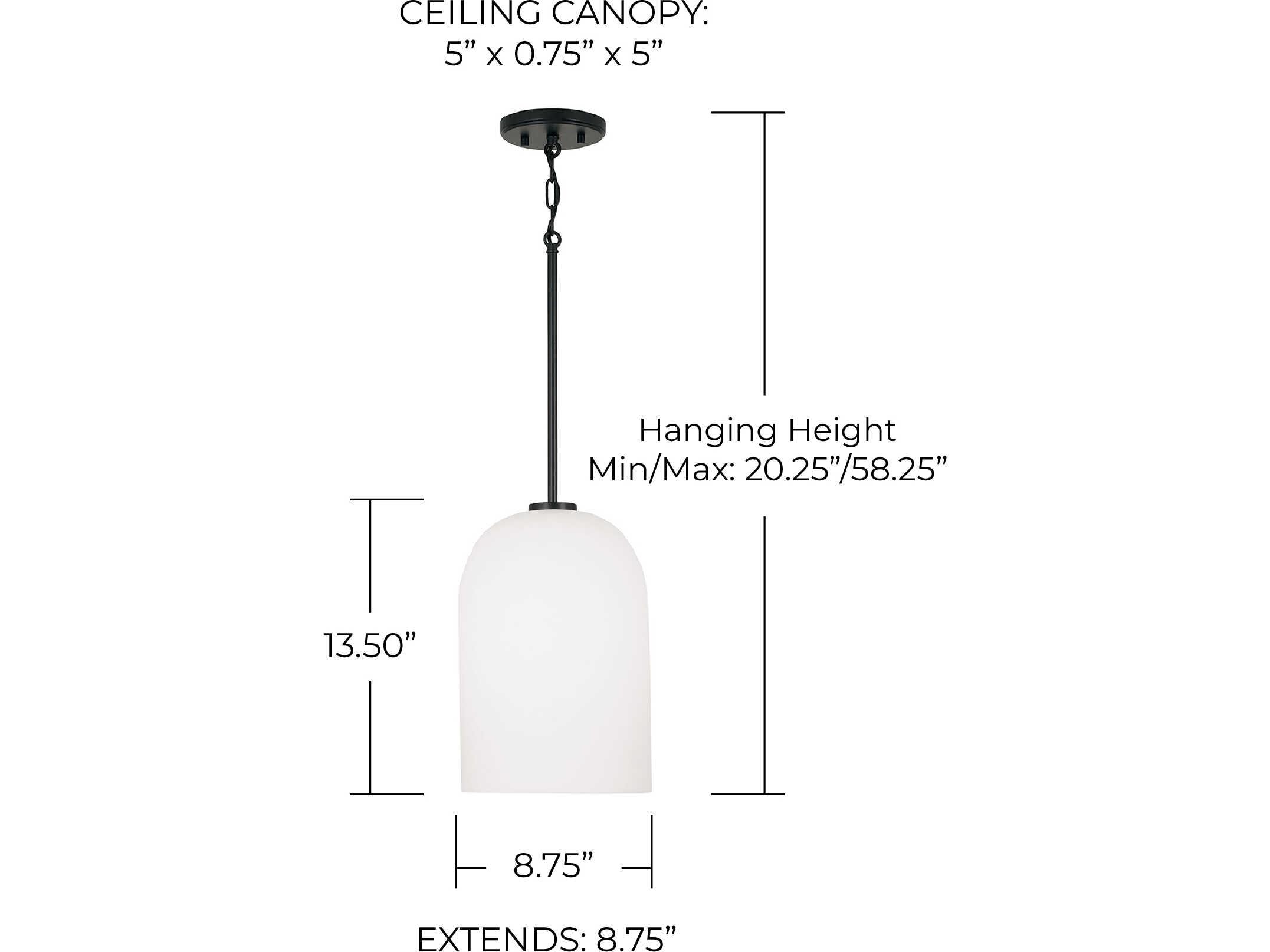 Capital Lighting Lawson 1-Light Matte Black Glass Bell Mini Pendant
