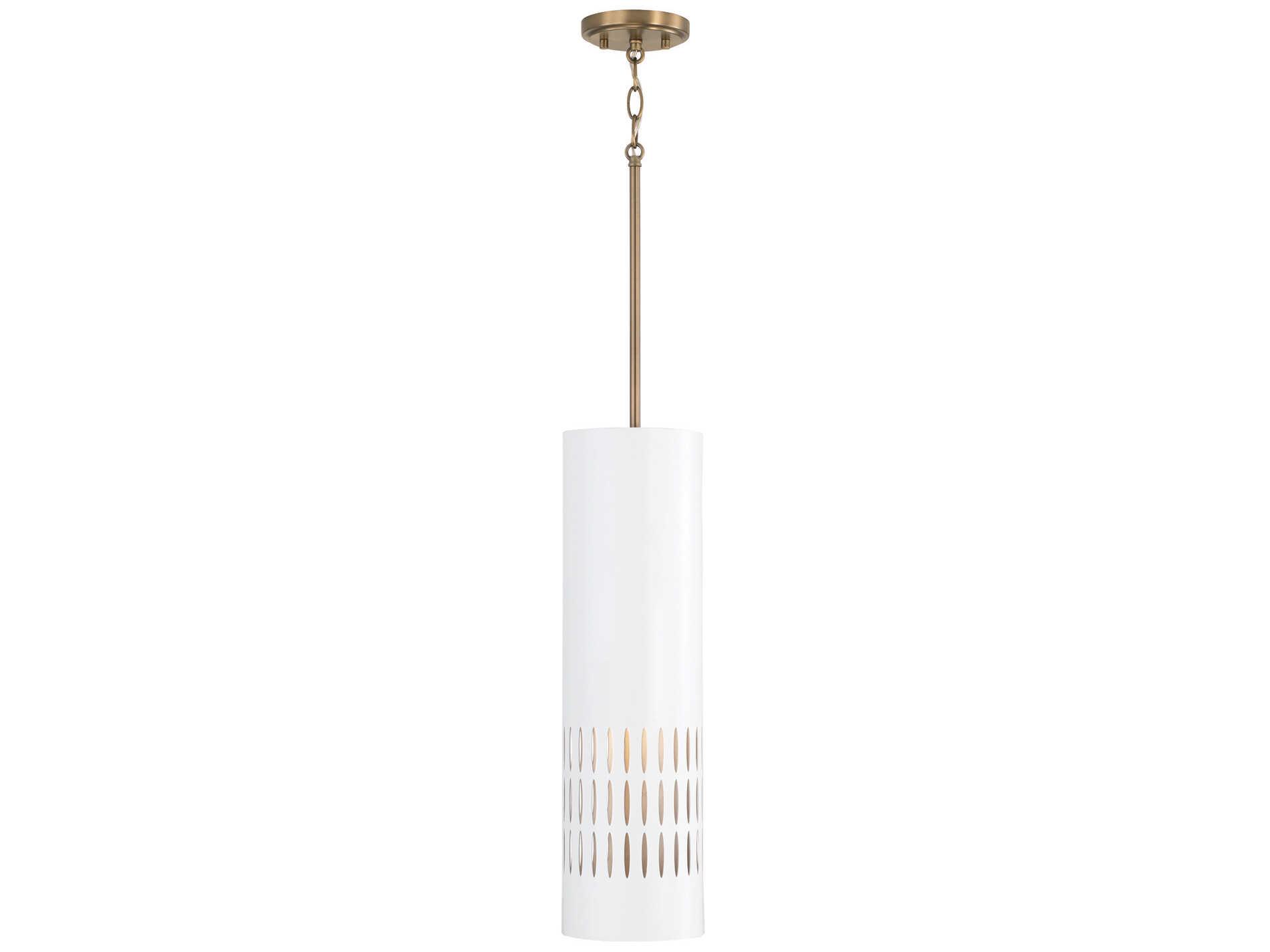 Capital Lighting Dash 1-Light Aged Brass White Cylinder Mini Pendant