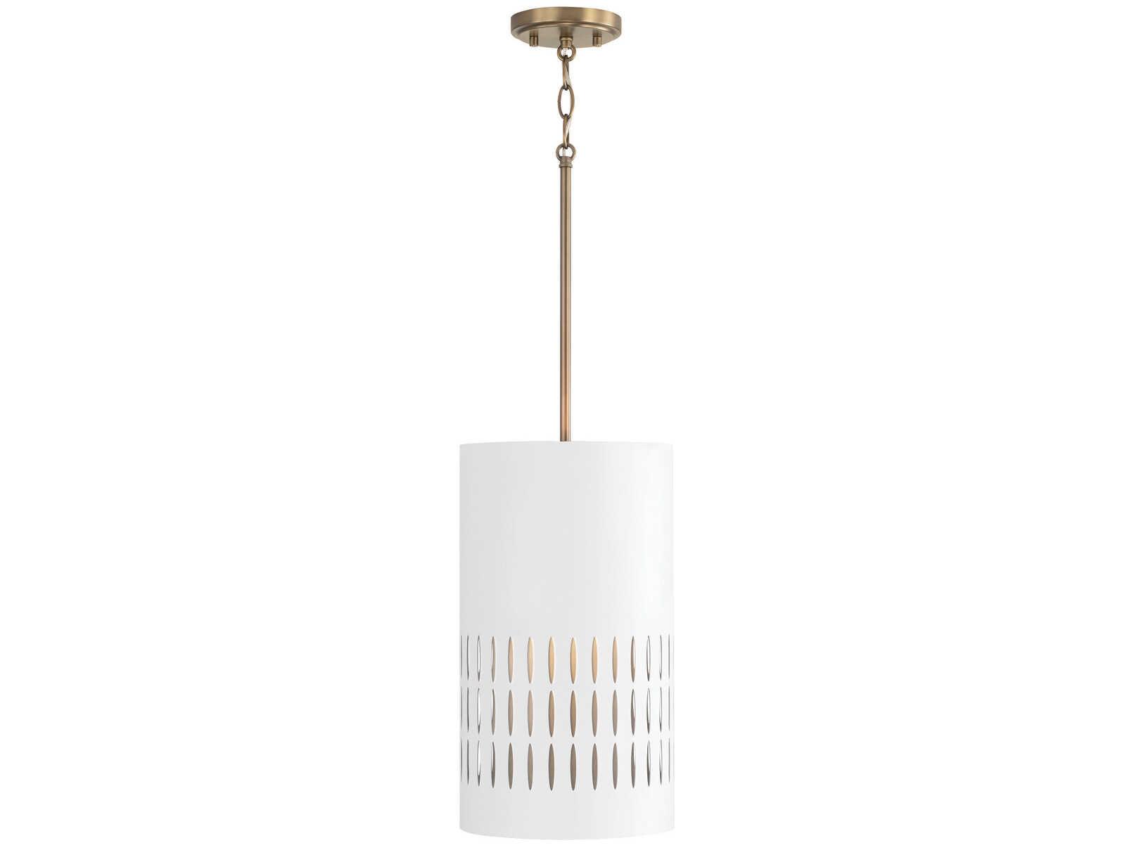 Capital Lighting Dash 1-Light Aged Brass White Cylinder Mini Pendant