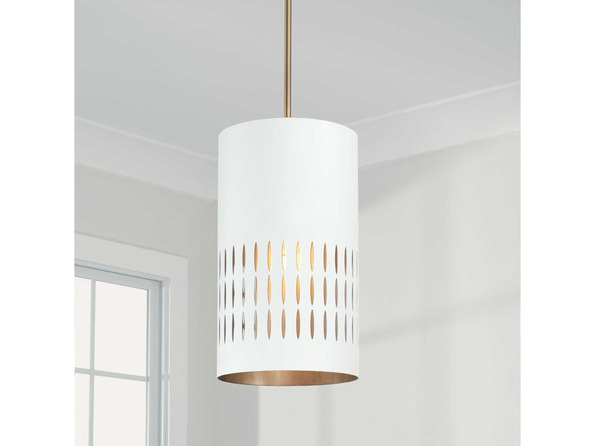 Capital Lighting Dash 1-Light Aged Brass White Cylinder Mini Pendant
