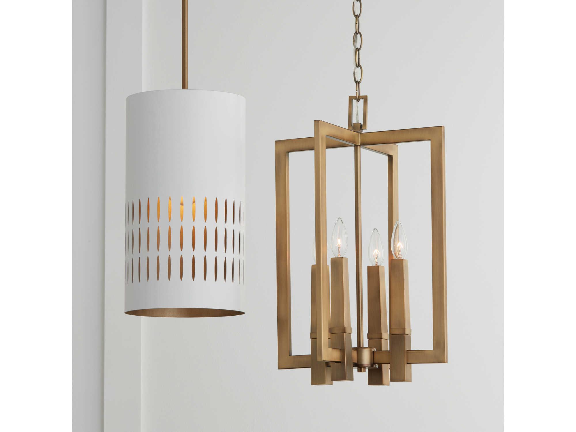 Capital Lighting Dash 1-Light Aged Brass White Cylinder Mini Pendant