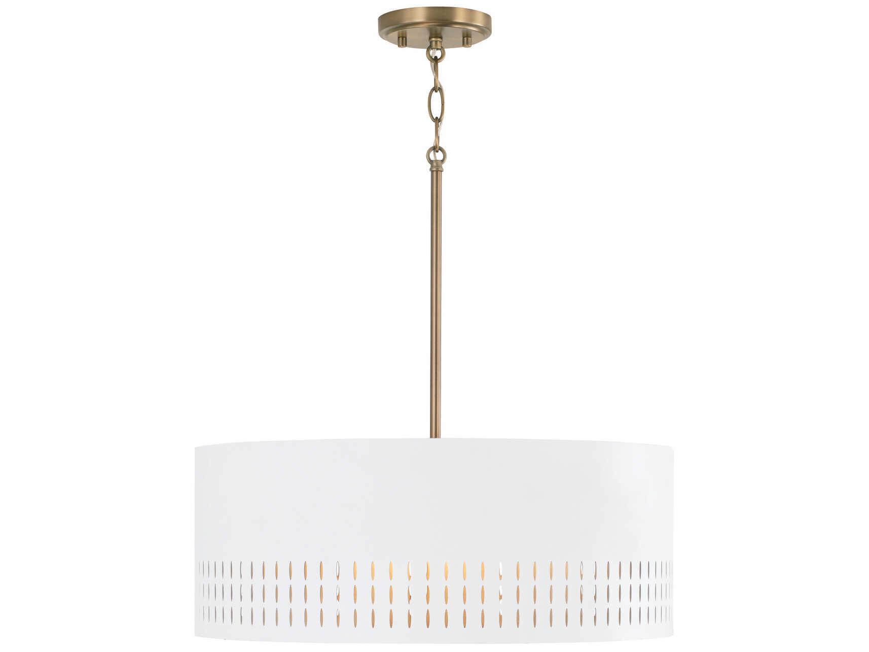 Capital Lighting Dash 3-Light Aged Brass White Drum Pendant