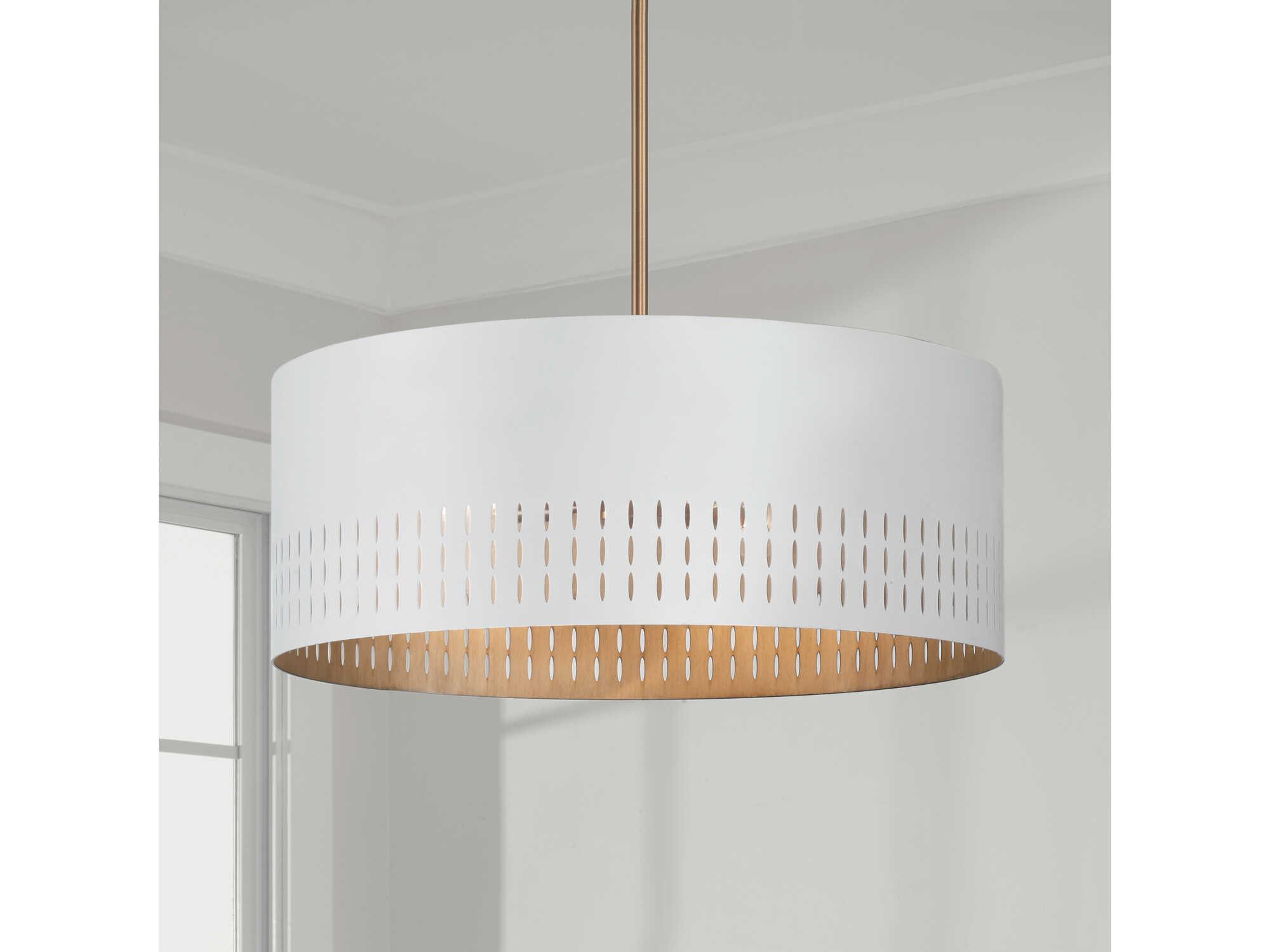 Capital Lighting Dash 3-Light Aged Brass White Drum Pendant