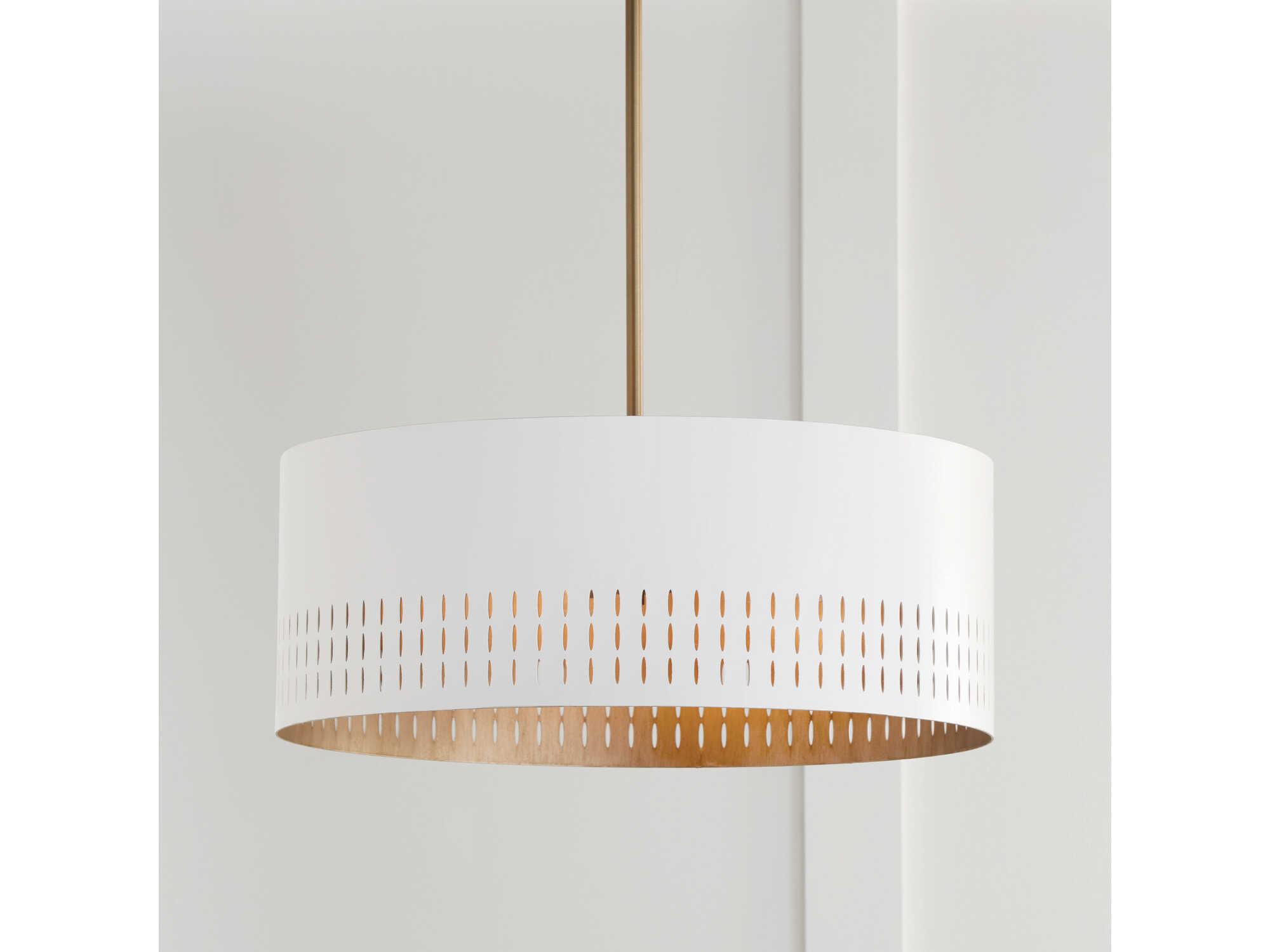 Capital Lighting Dash 3-Light Aged Brass White Drum Pendant