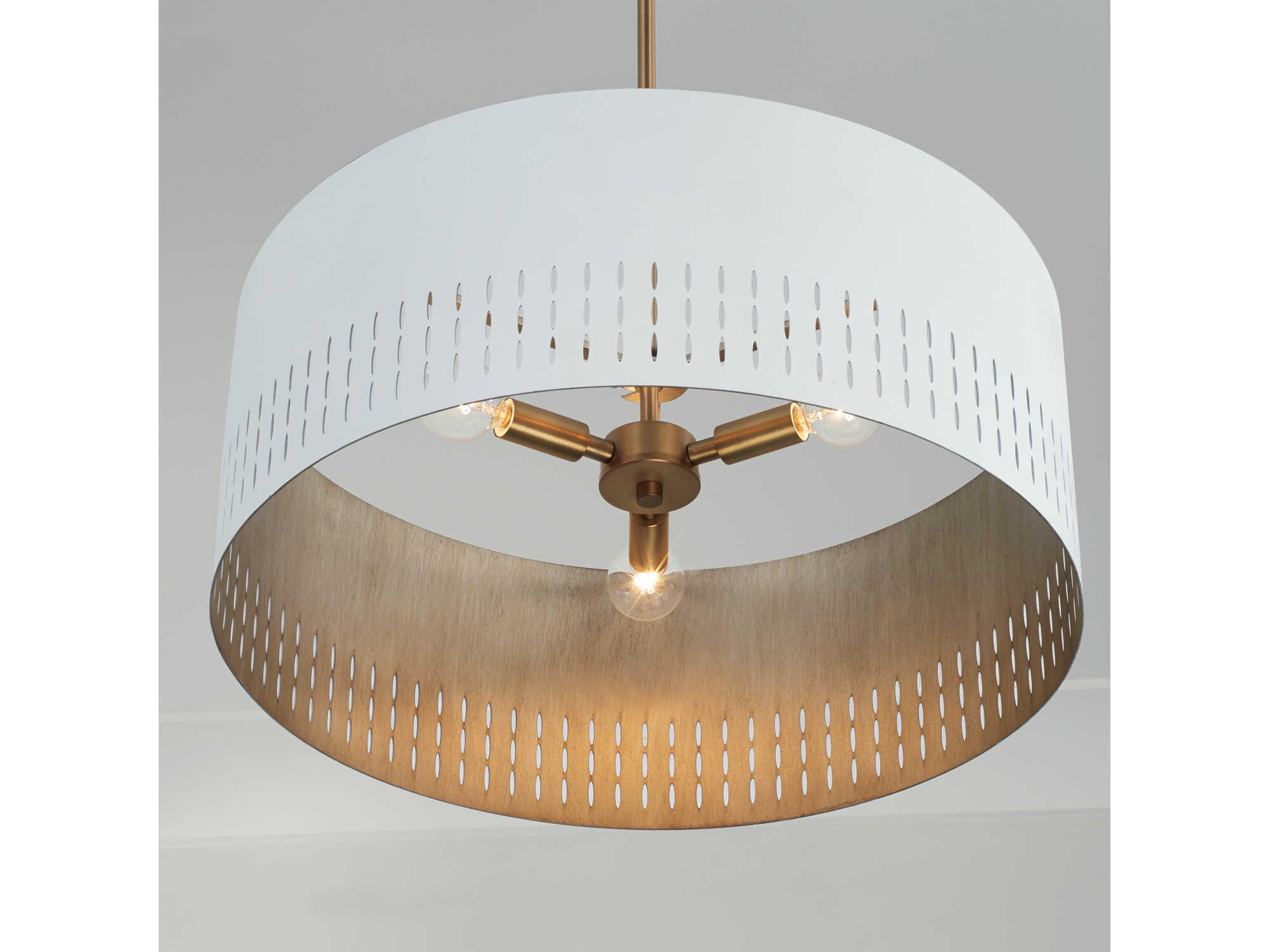 Capital Lighting Dash 3-Light Aged Brass White Drum Pendant