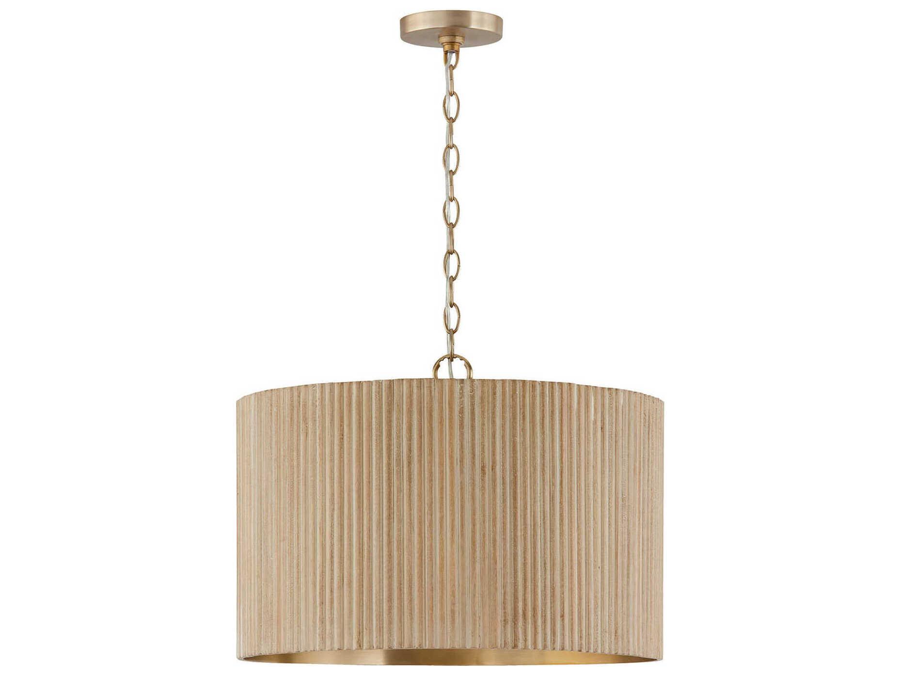 Capital Lighting Donovan 3-Light White Wash And Matte Brass Brown Drum Pendant