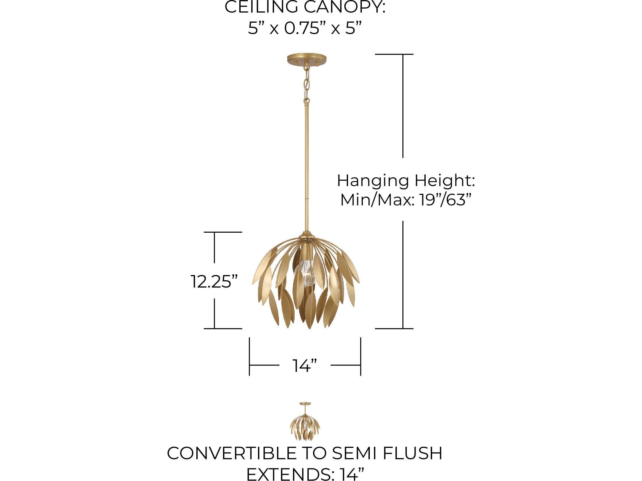 Capital Lighting Margeaux 1-Light Buffed Gold Dome Pendant