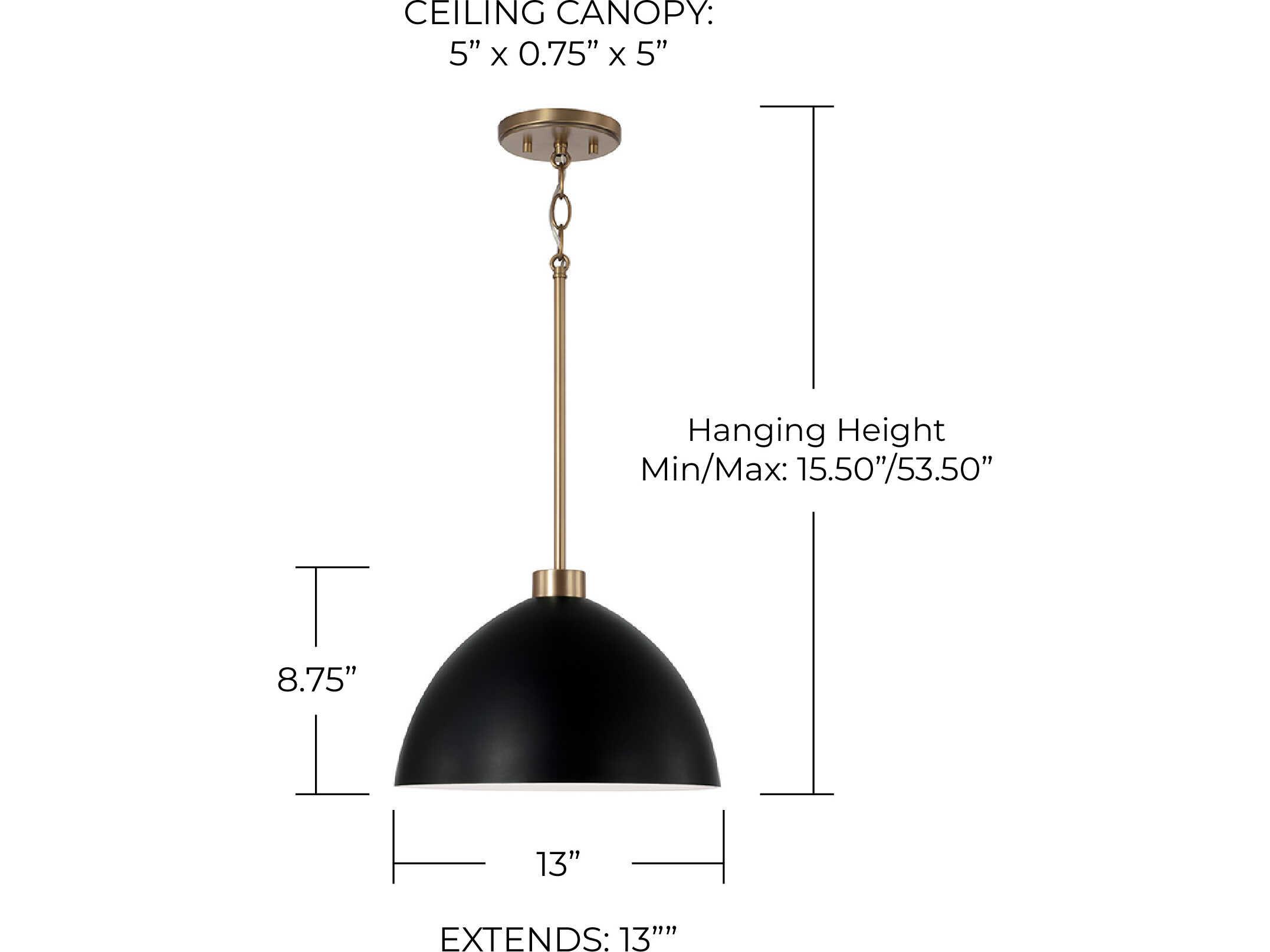 Capital Lighting Ross 1-Light Aged Brass And Black Dome Pendant