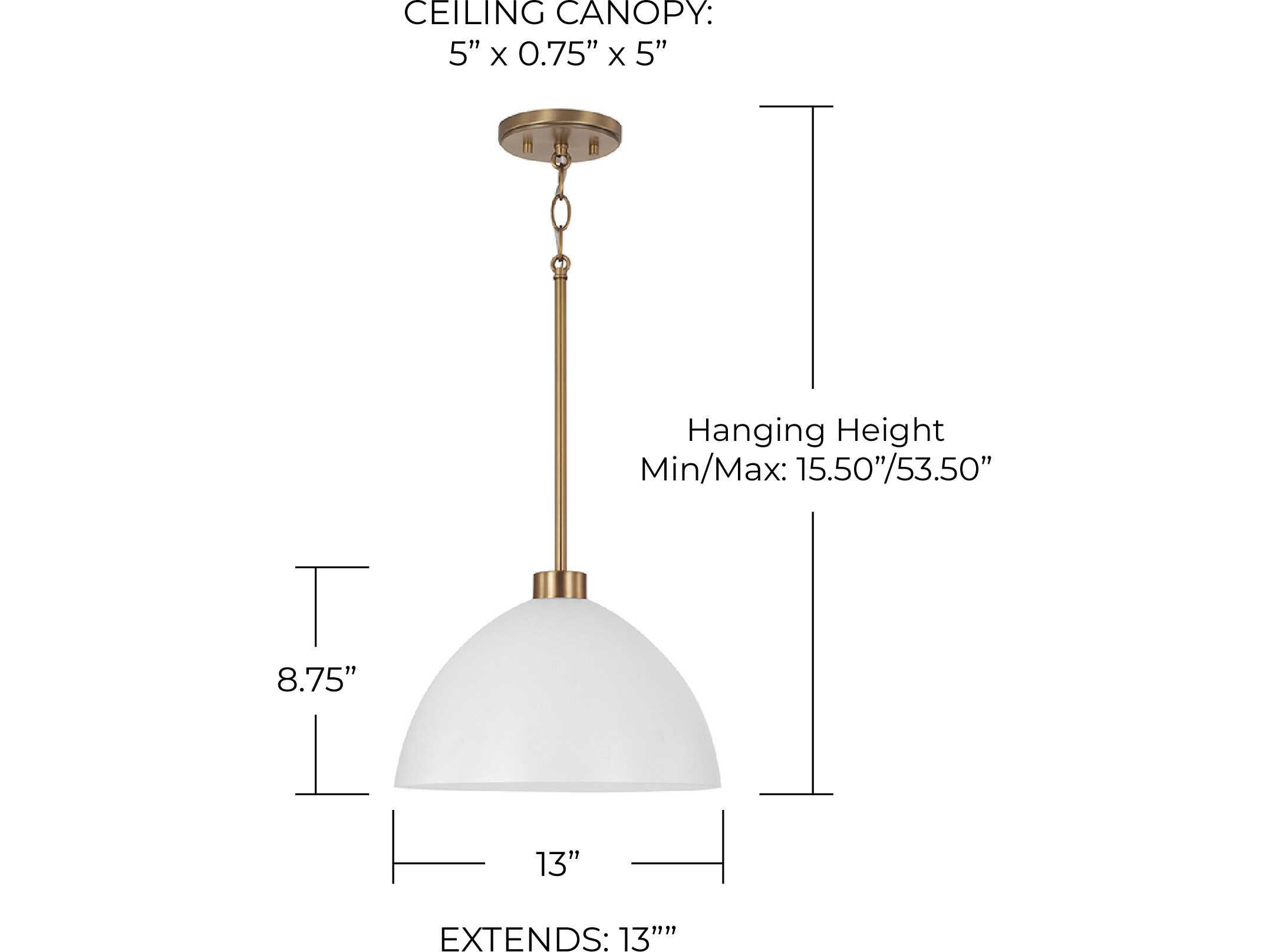 Capital Lighting Ross 1-Light Aged Brass And White Dome Pendant