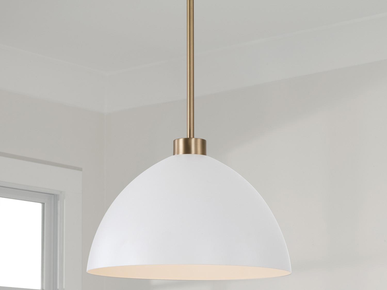 Capital Lighting Ross 1-Light Aged Brass And White Dome Pendant