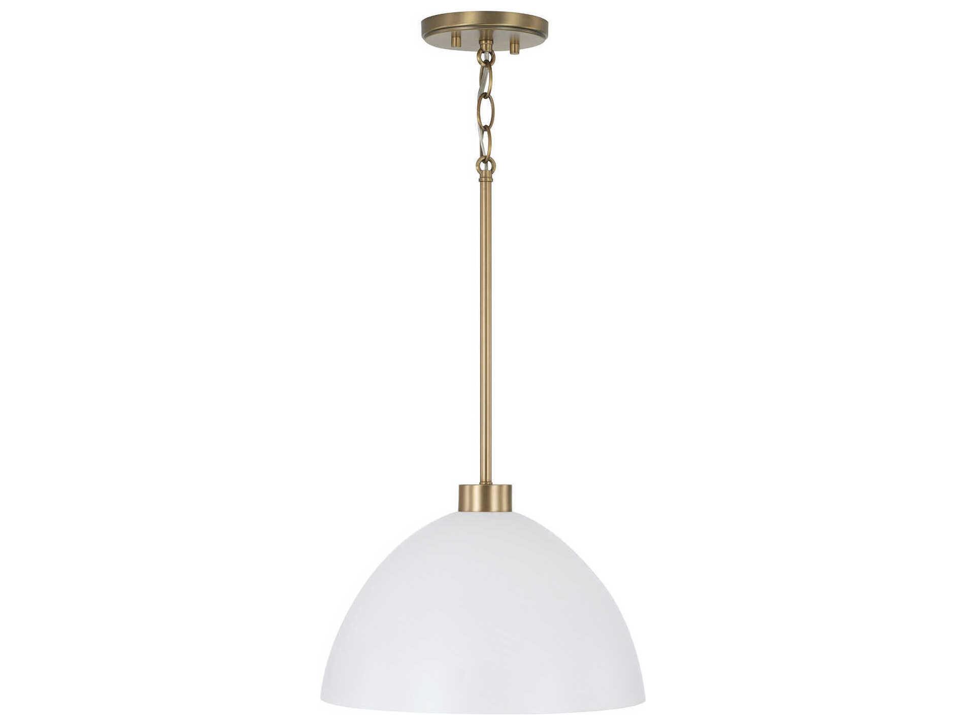 Capital Lighting Ross 1-Light Aged Brass And White Dome Pendant