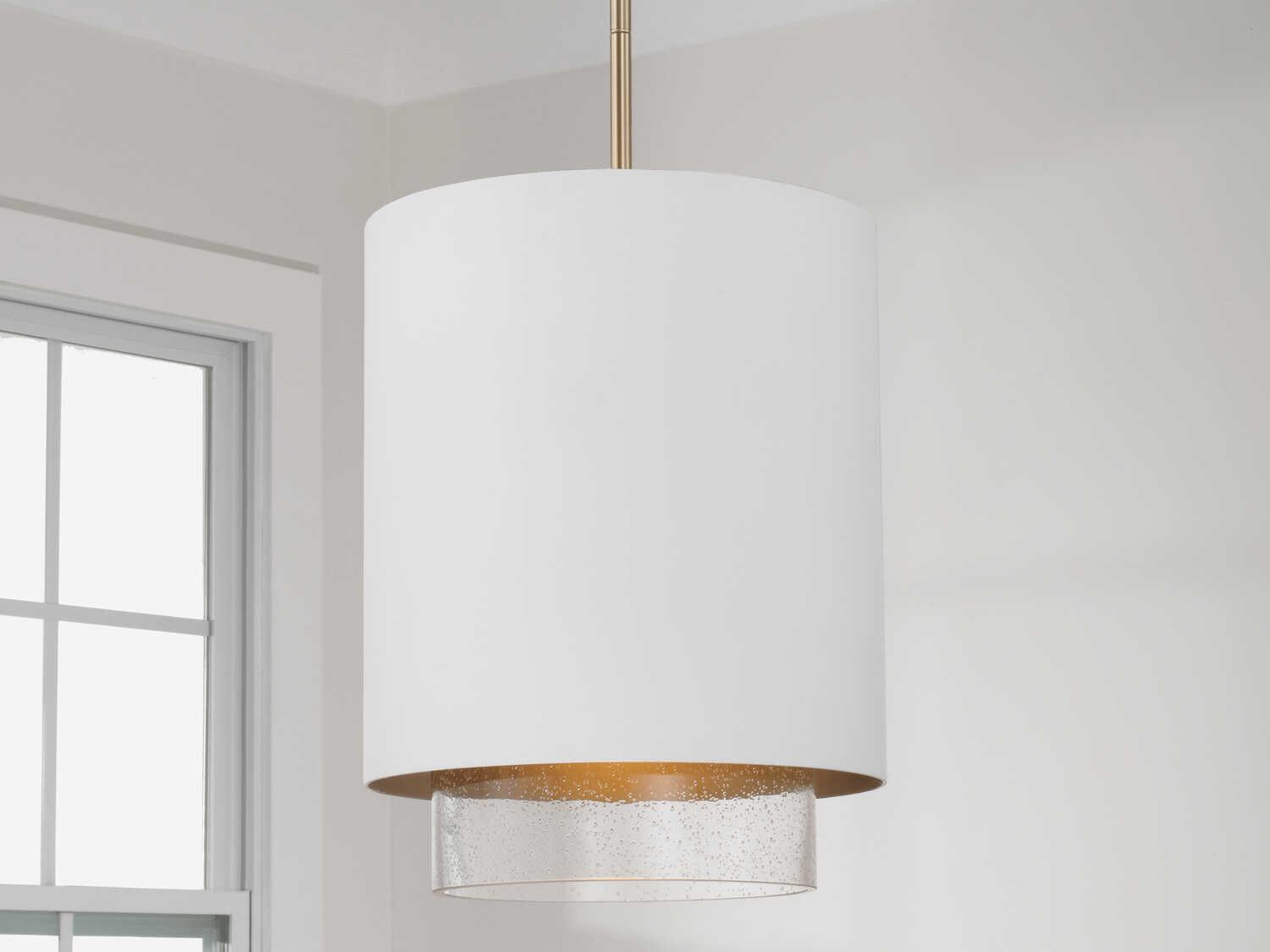 Capital Lighting Weller 1-Light Matte Brass White Cylinder Mini Pendant