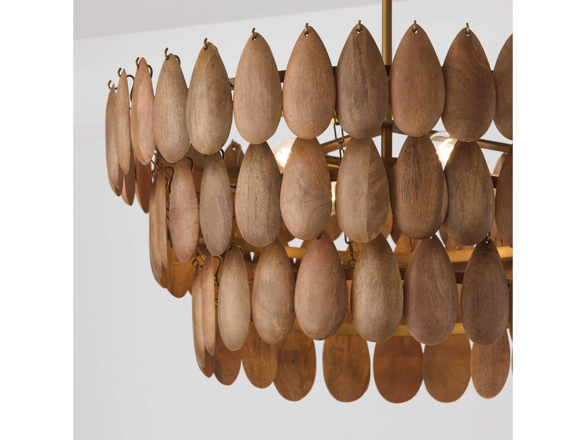 Capital Lighting Ravi 4-Light Light Wood Patinaed Brass Brown Tiered Pendant