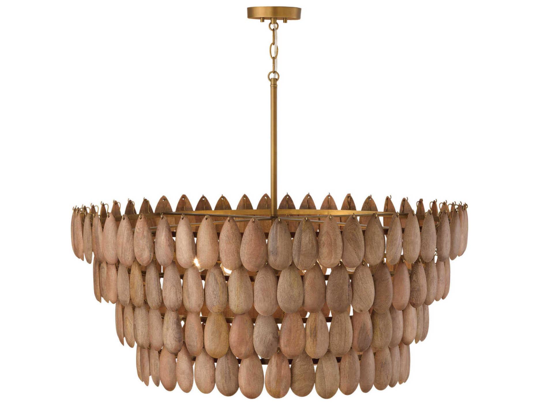 Capital Lighting Ravi 6-Light Light Wood Patinaed Brass Round Tiered Pendant