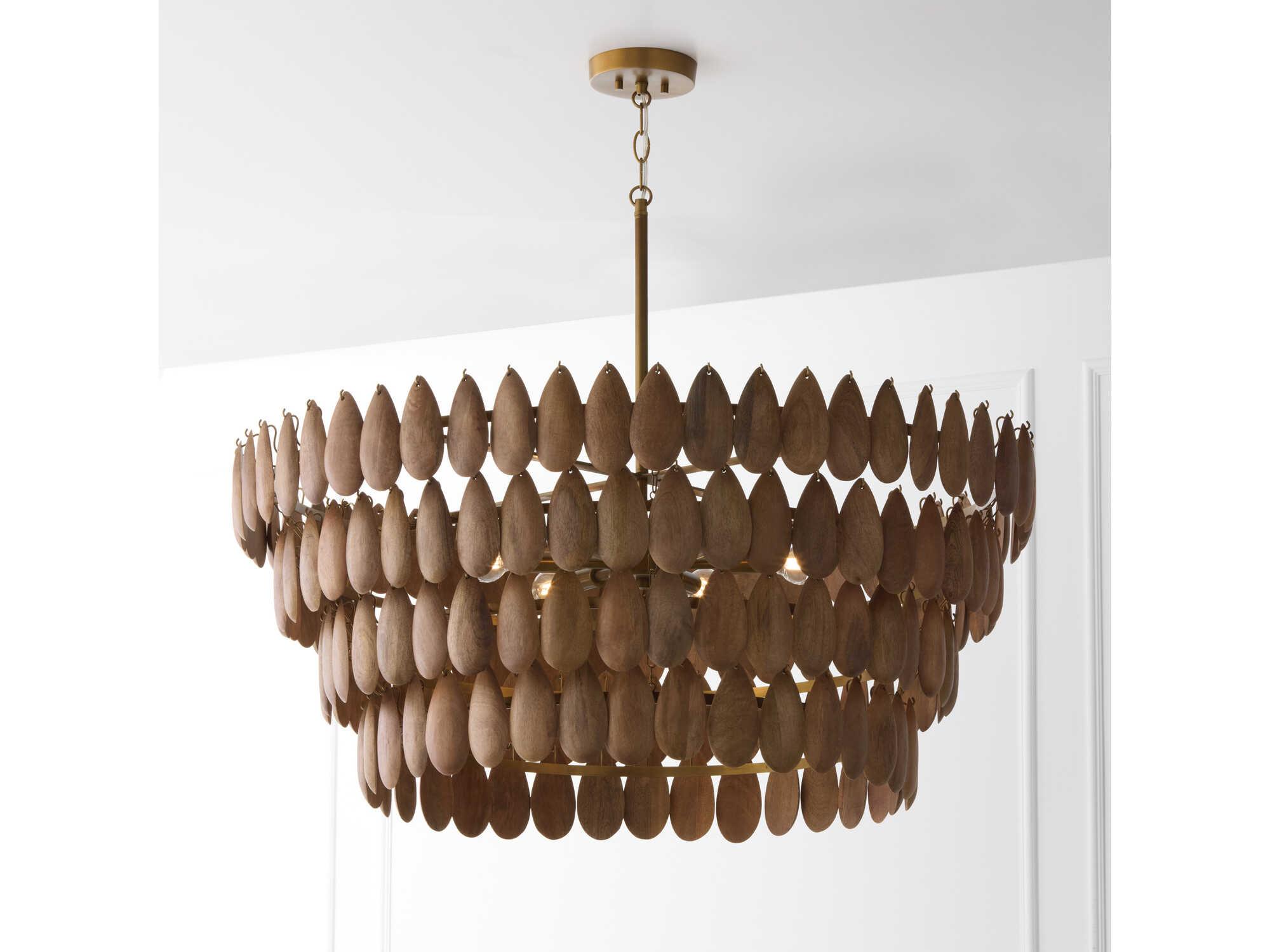 Capital Lighting Ravi 6-Light Light Wood Patinaed Brass Round Tiered Pendant