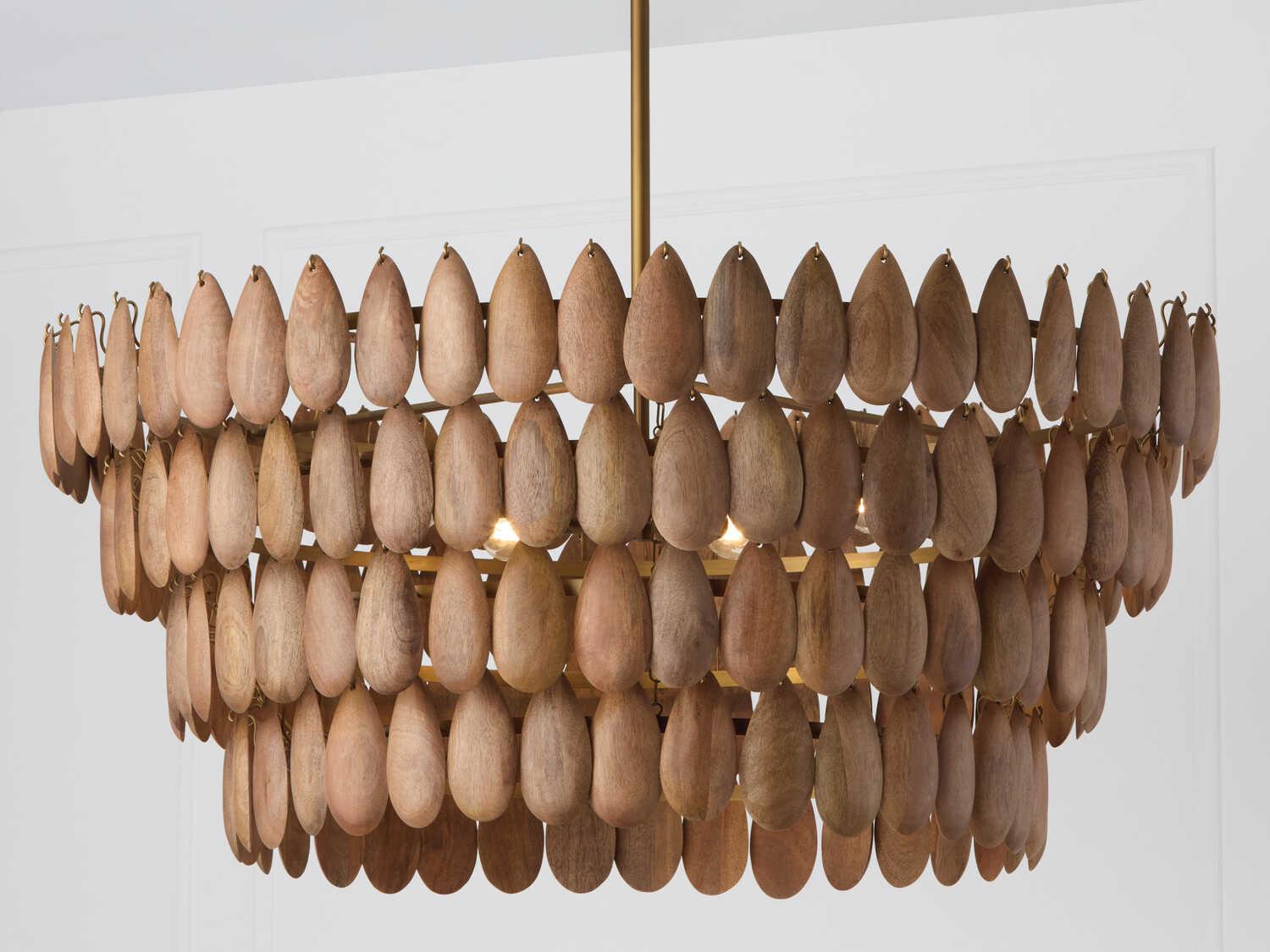 Capital Lighting Ravi 6-Light Light Wood Patinaed Brass Round Tiered Pendant