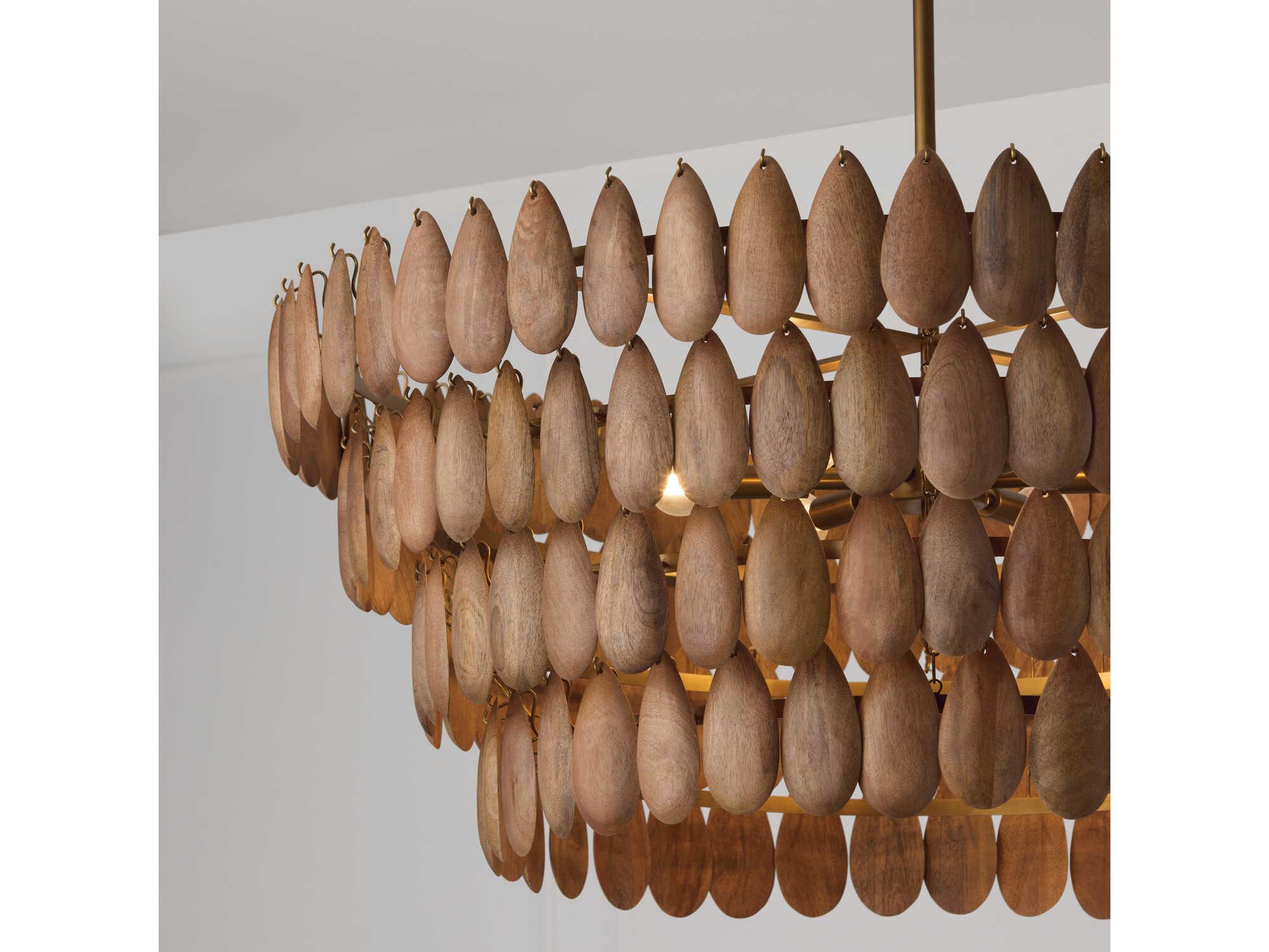 Capital Lighting Ravi 6-Light Light Wood Patinaed Brass Round Tiered Pendant